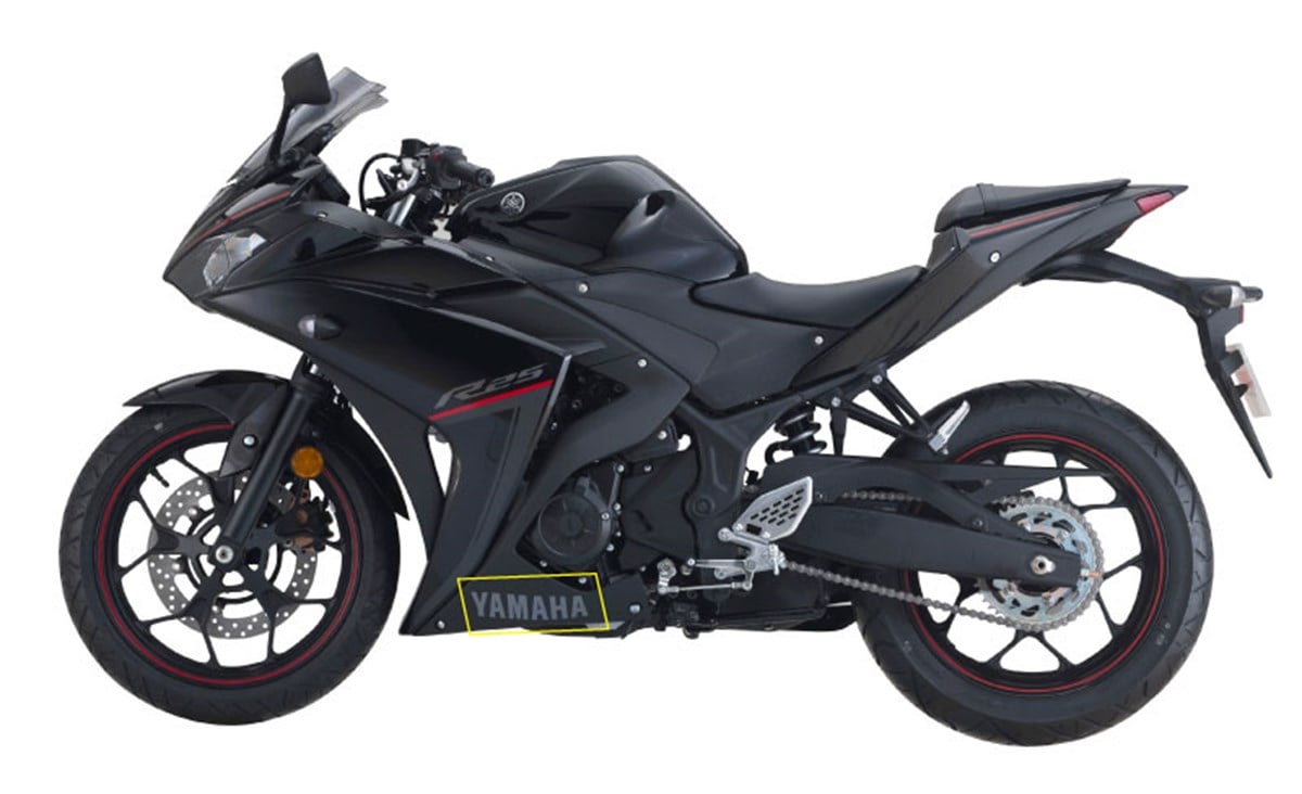 2018 Yamaha YZF R25 Siyah Sol  Alt Sakal Grenaj Sticker Etiket Modeli