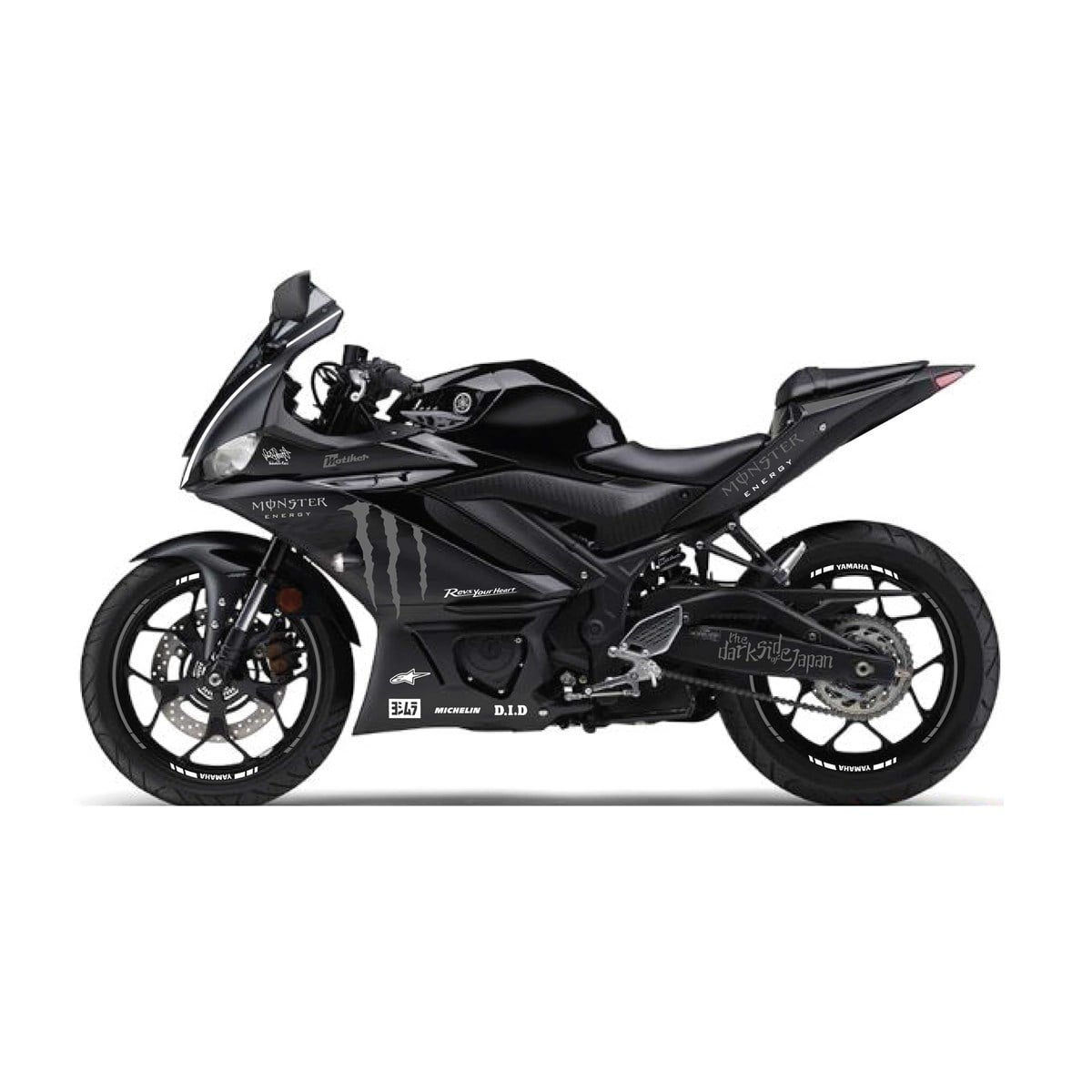 2019-2020  Yamaha YZF R25 Metalik Gri- Beyaz Monster Sticker Etiket Full Takım Modeli