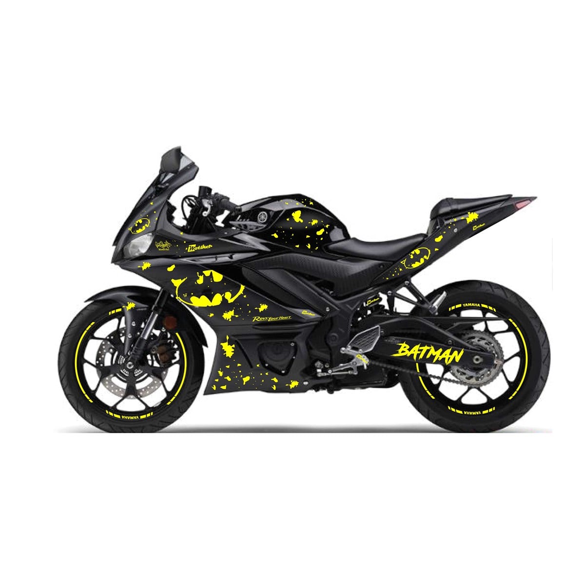 2019-2020 Yamaha YZF R25 Sarı Batman Yazılı Sticker Etiket Full Takım Modeli