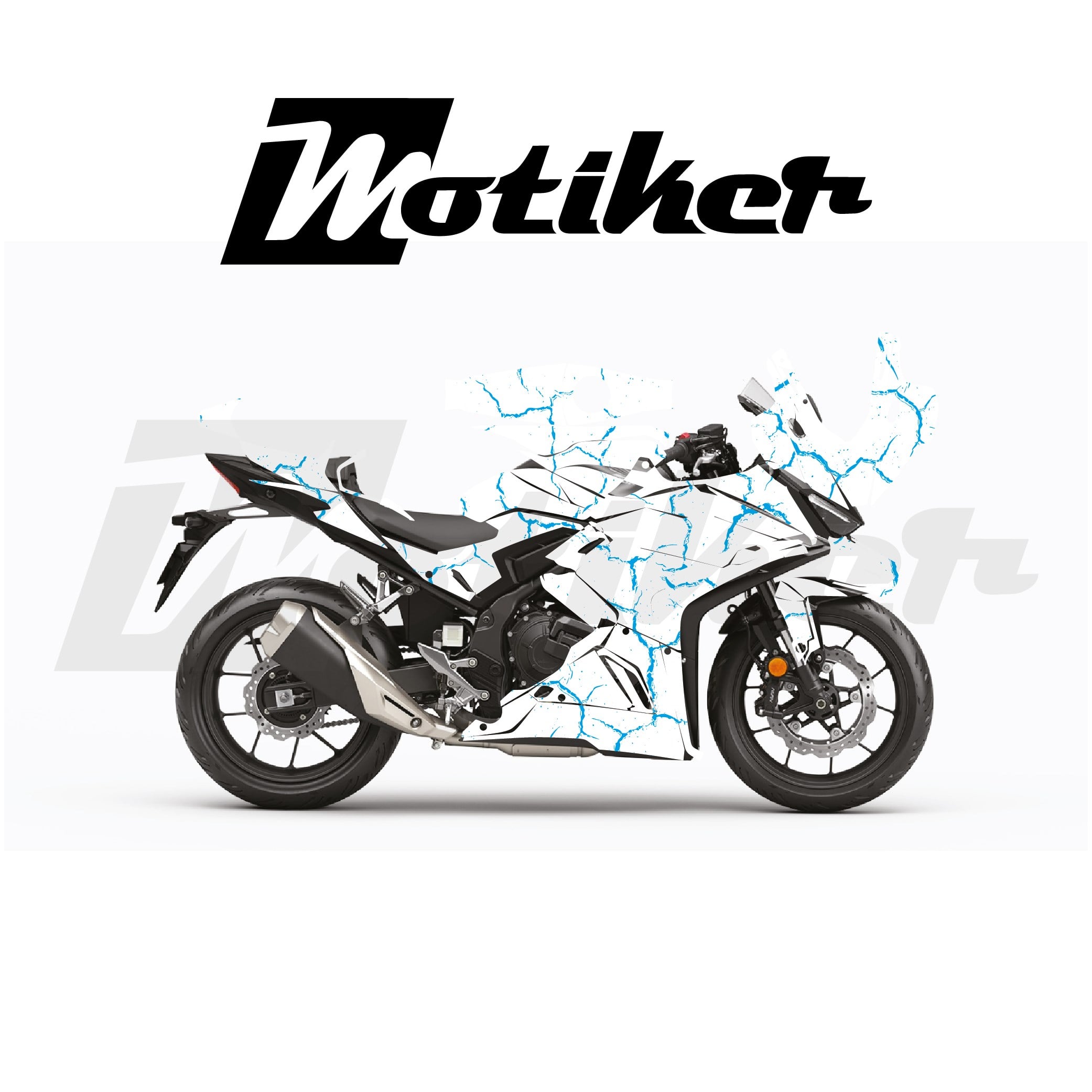 Honda CBR500R Beyaz Zemin Üstüne Şimşek Desen Parçalı Sticker Etiket Modelleri