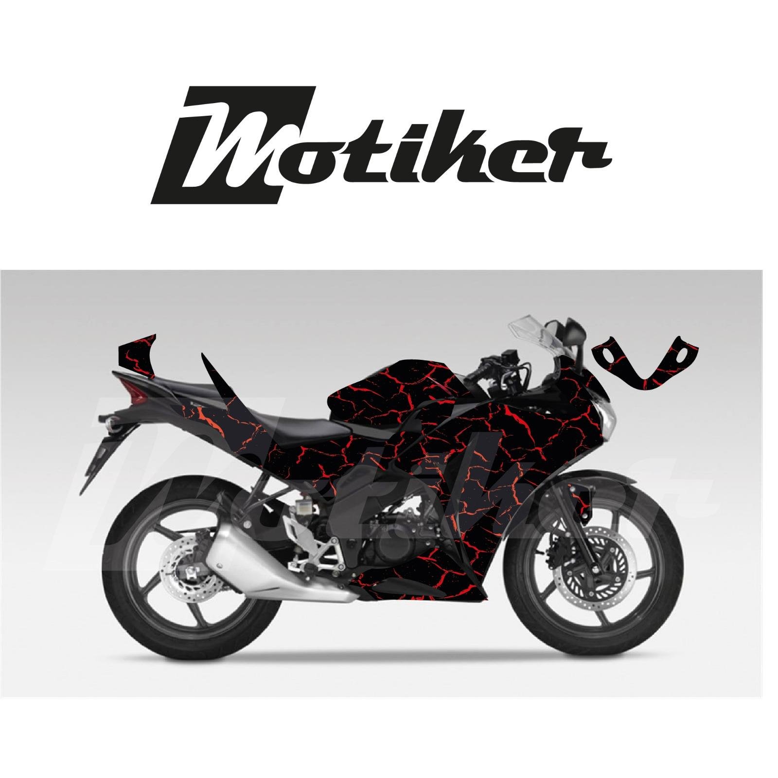 Honda CBR 125R Siyah Zemin Üstüne Kırmızı Şimşek Desen Tasarım Sticker Etiket Modeli