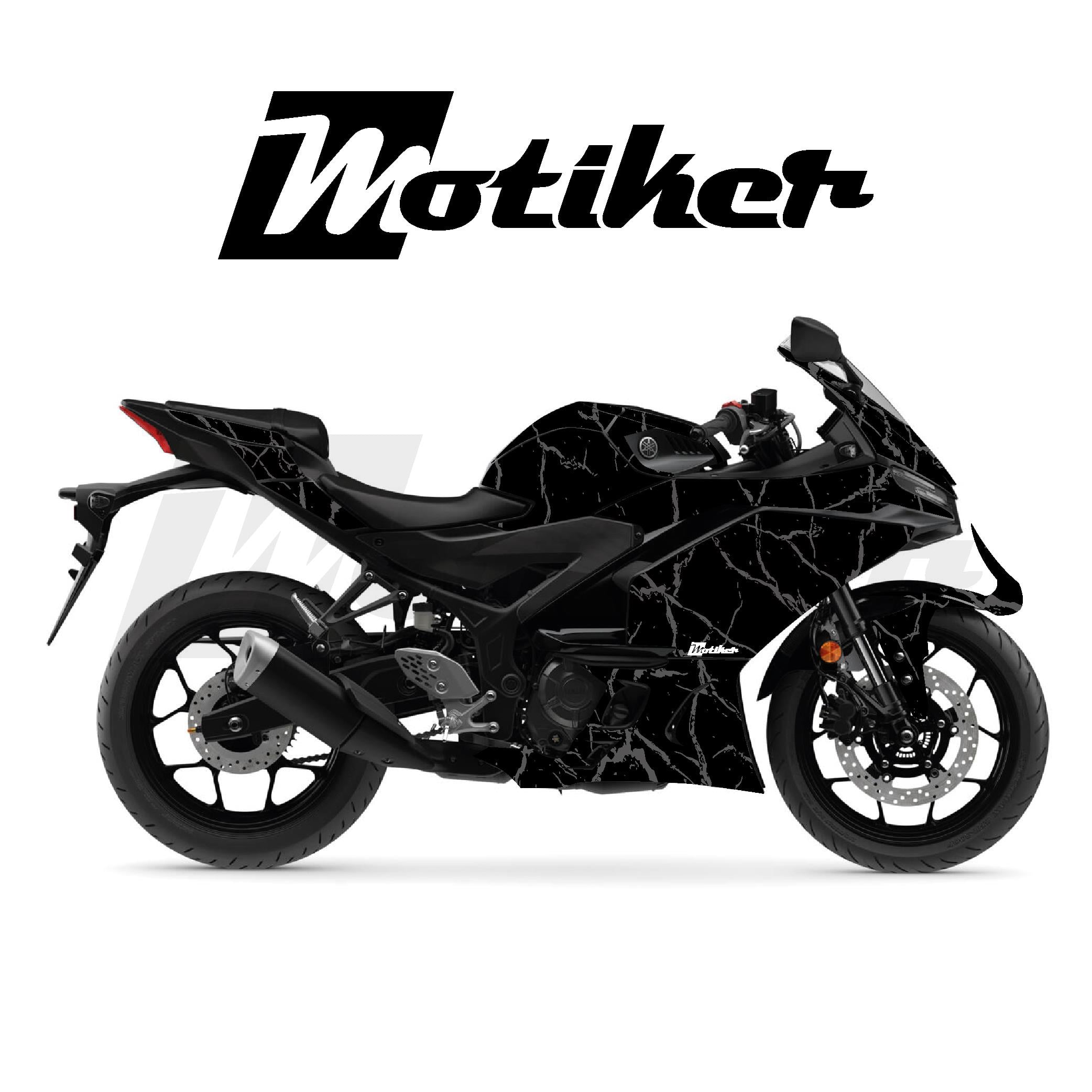 Yamaha YZF-R25 2025 Model Motosiklet Kaplama Sticker Etiket Parçalı Model Gri Şimşek 