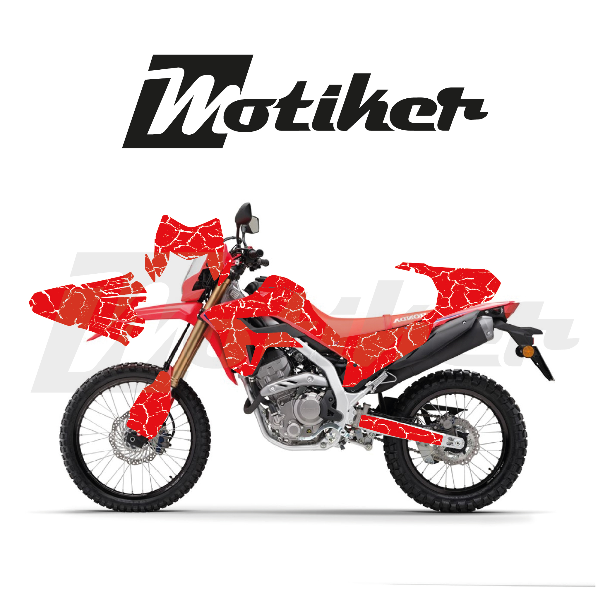 Honda CRF 250L 2021-2026 Model Şimşek Tasarım Kırmızı Zemin Üstü Beyaz Sticker Etiket Modeli 