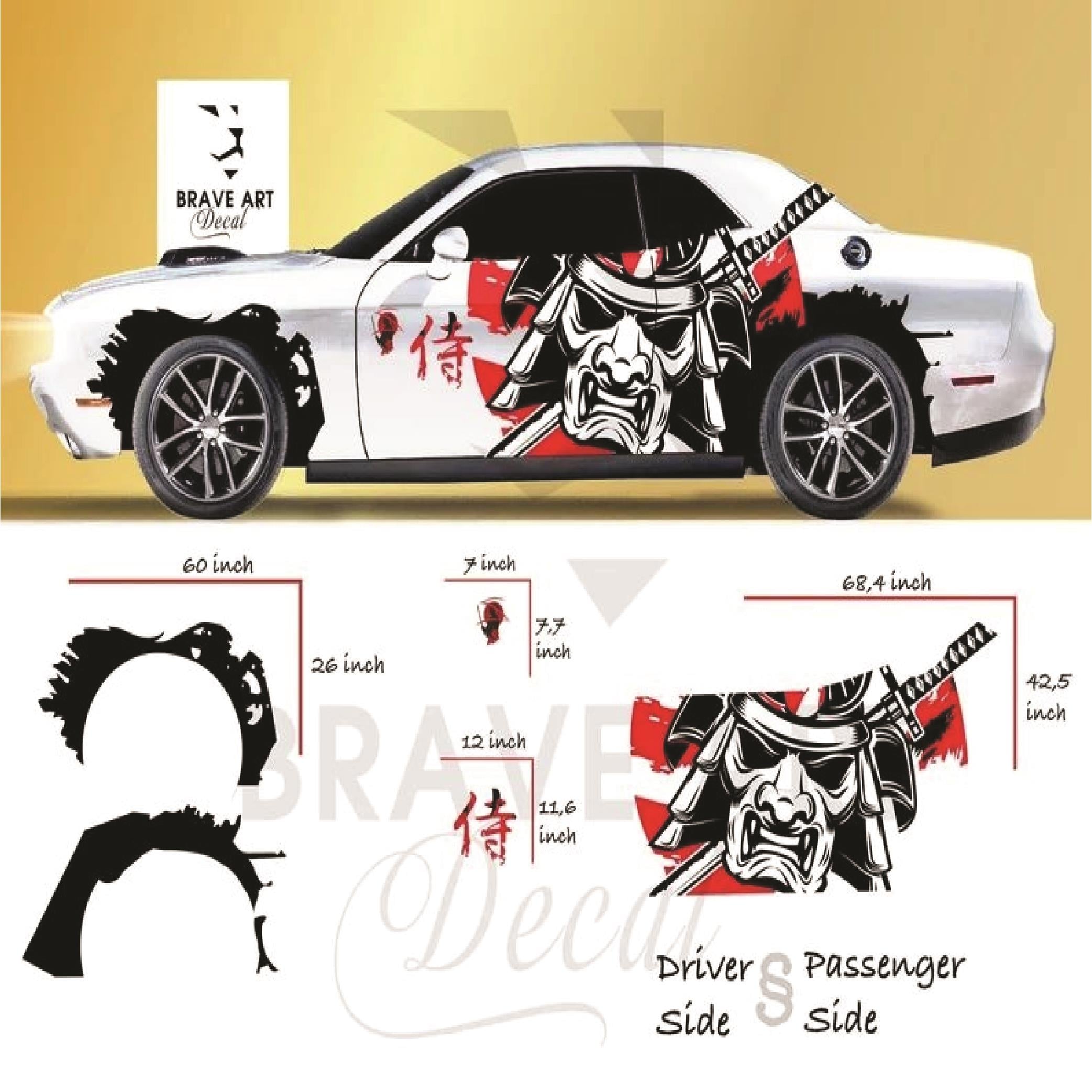  Beyaz Araba  Kırmızı bayrak Samuray   Klıç Stıcker Kaplama