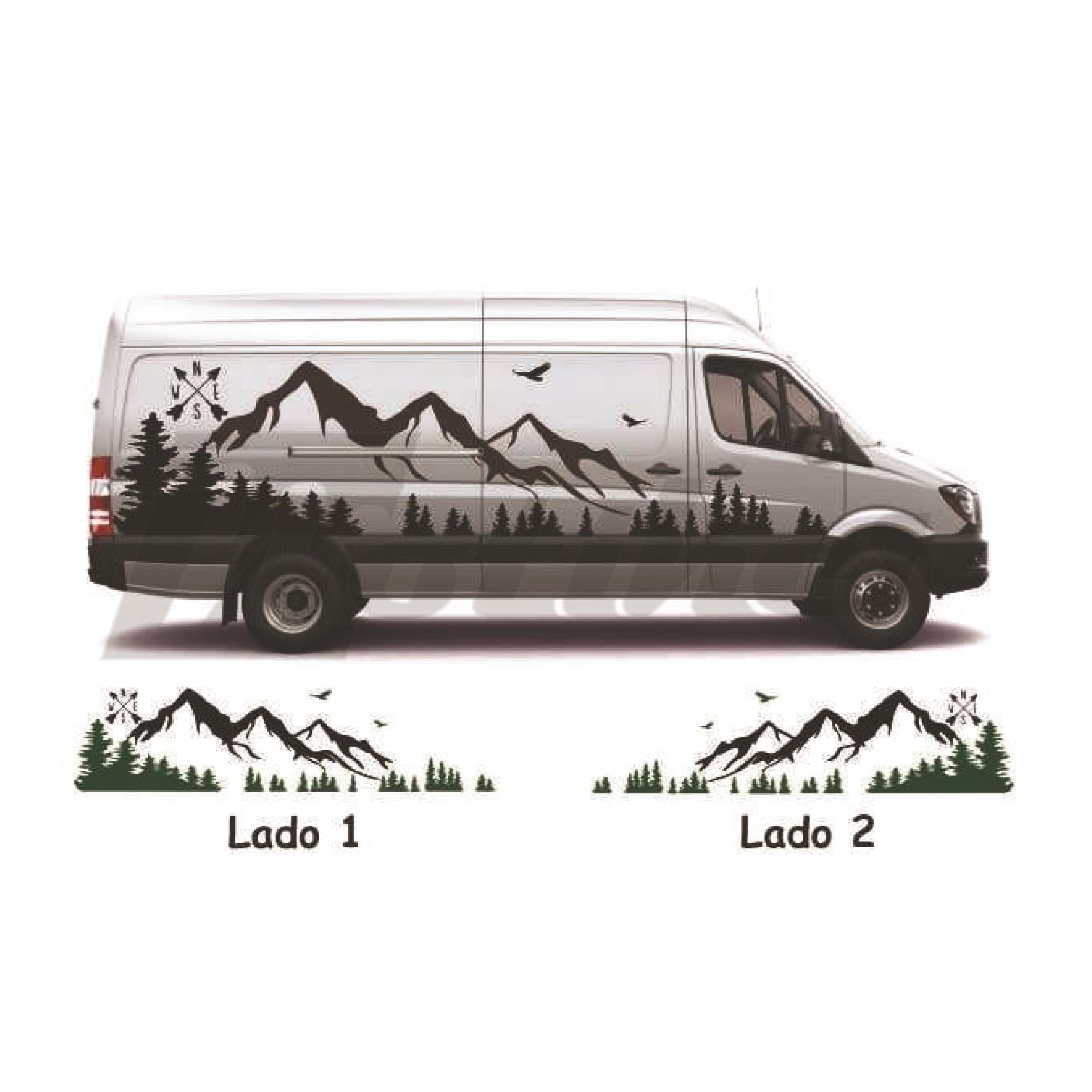 Siyah Dağ ve Çam Ağacı Tasarımlı Karavan Sticker Etiket