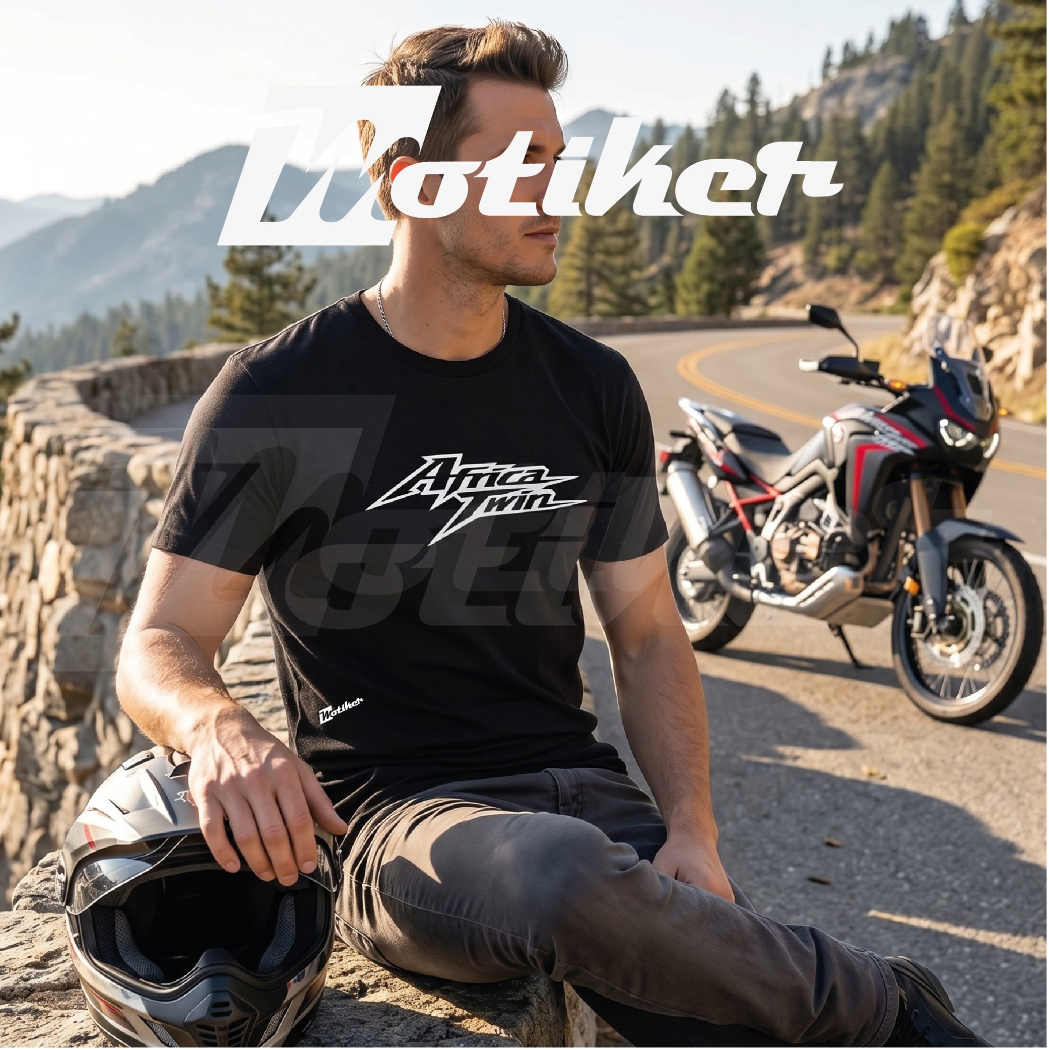 Honda Africa Twin Logo Tasarım Motorcu Tişörtü Beyaz 