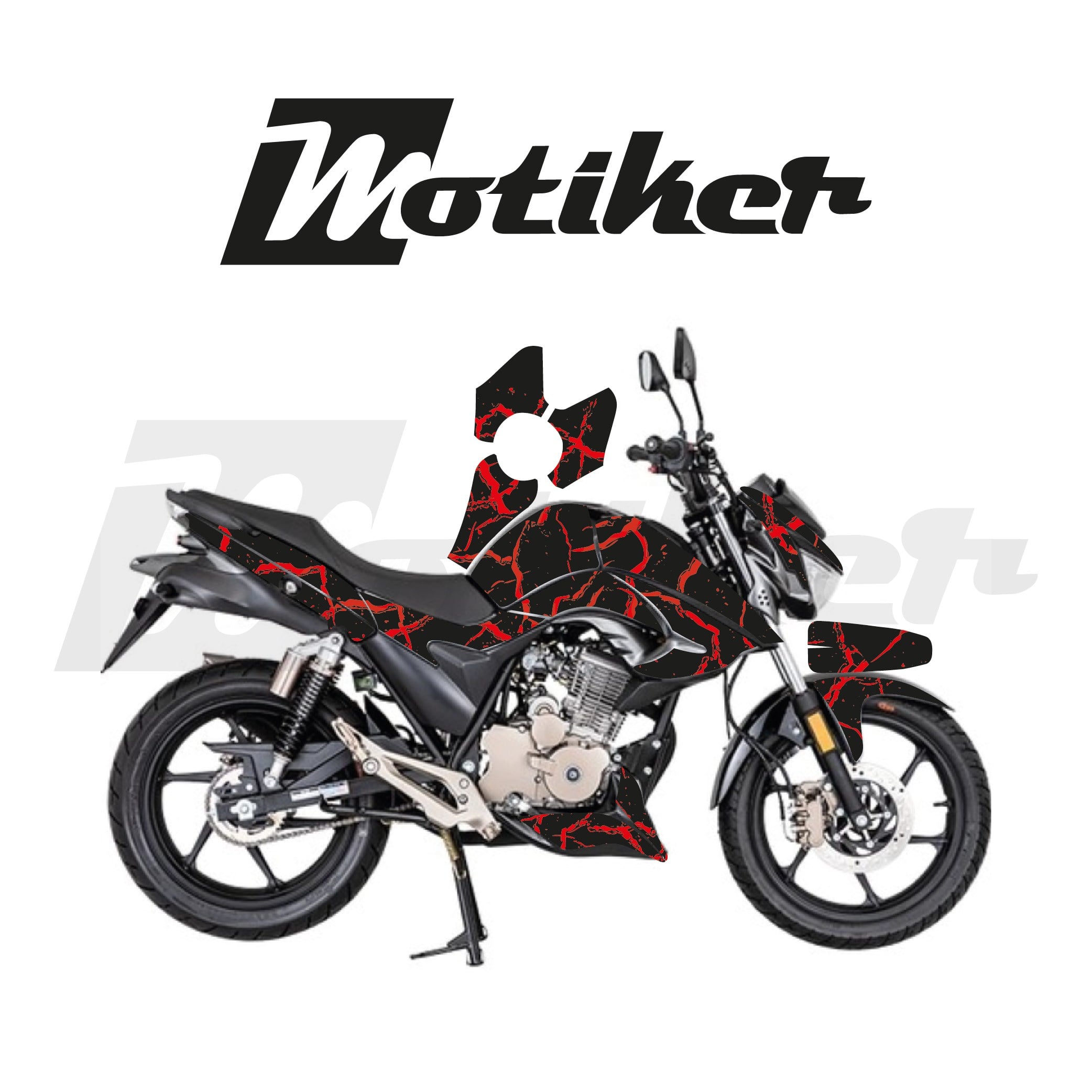 Mondial Drift L Kırmızı Şimşek Tasarımı Parçalı Kaplama Sticker Etiket Modeli