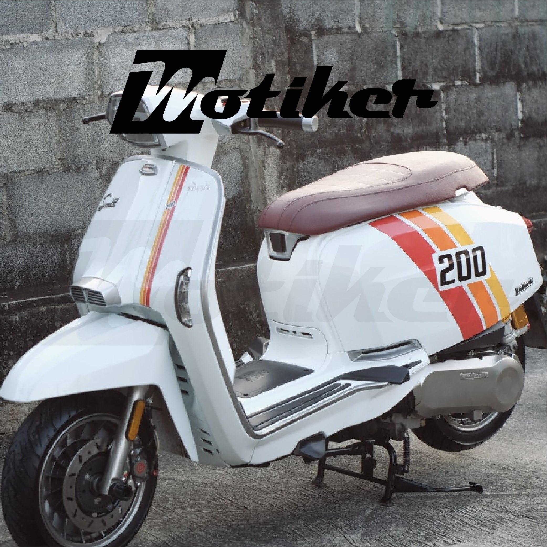Lambretta 3 Renk Çizgi Şerit Kırmızı Turuncu Sarı 200 Tasarımlı Sticker Etiket Modeli