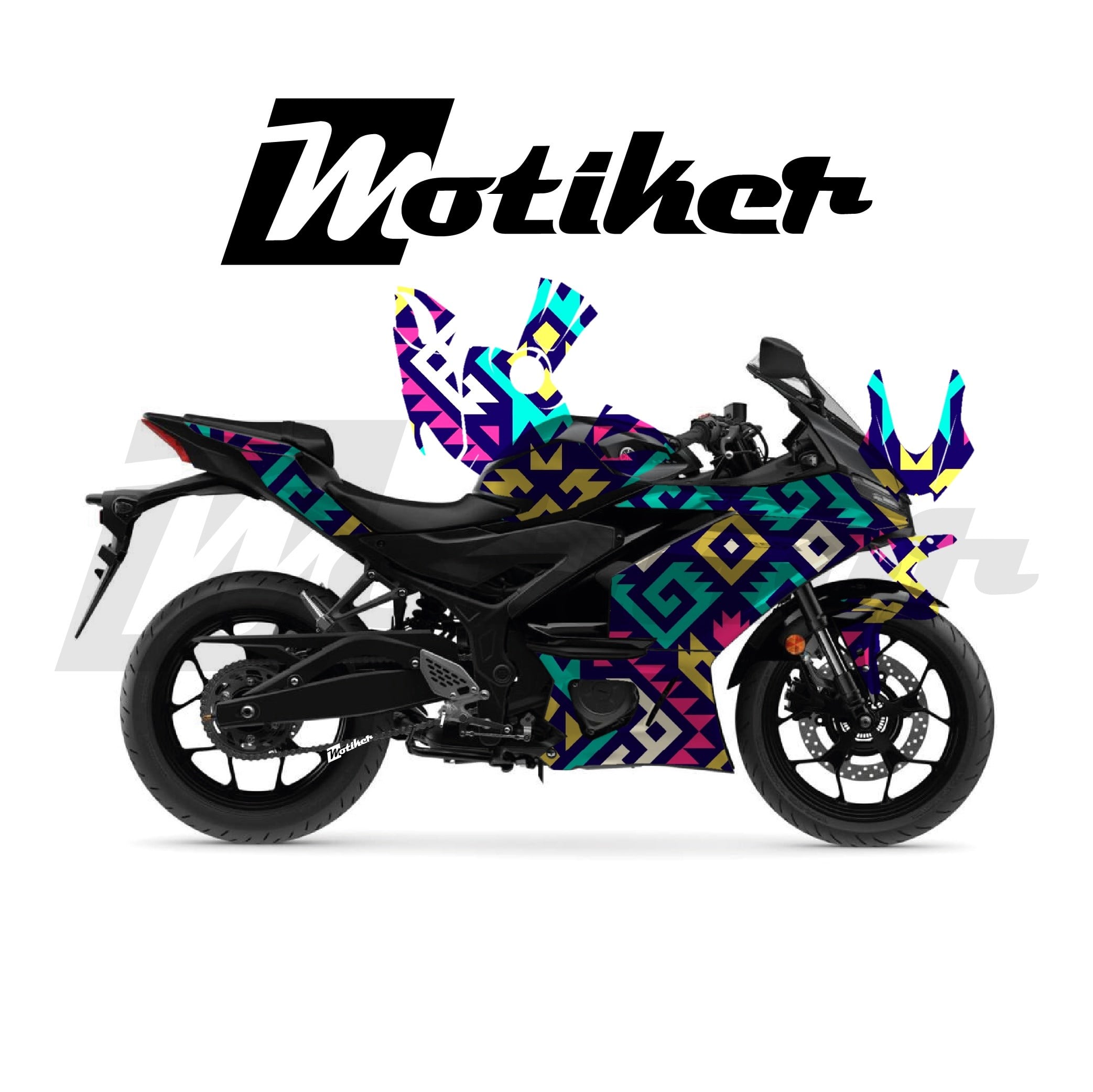 Yamaha YZF R25 Parçalı Kaplama Sticker Etiket Modeli Etnik Motif Desen 9 (MTK9370)