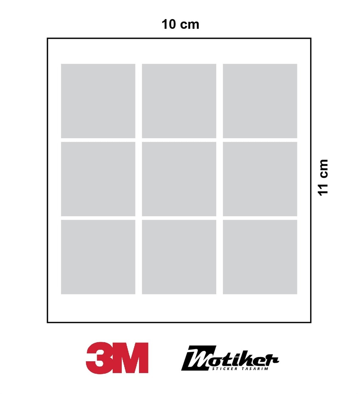 3M Gri Reflective (Reflektif) 9'lu Kare Sticker Etiket Modeli