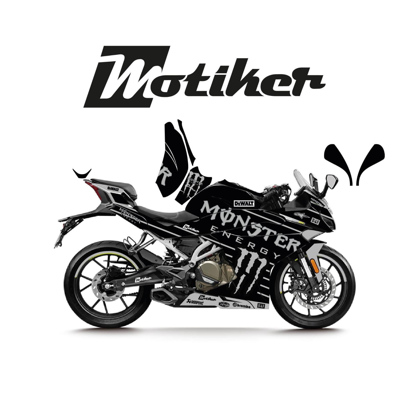 CFMOTO 250SR Monster Siyah Gri Tasarım Sticker Etiket Modeli