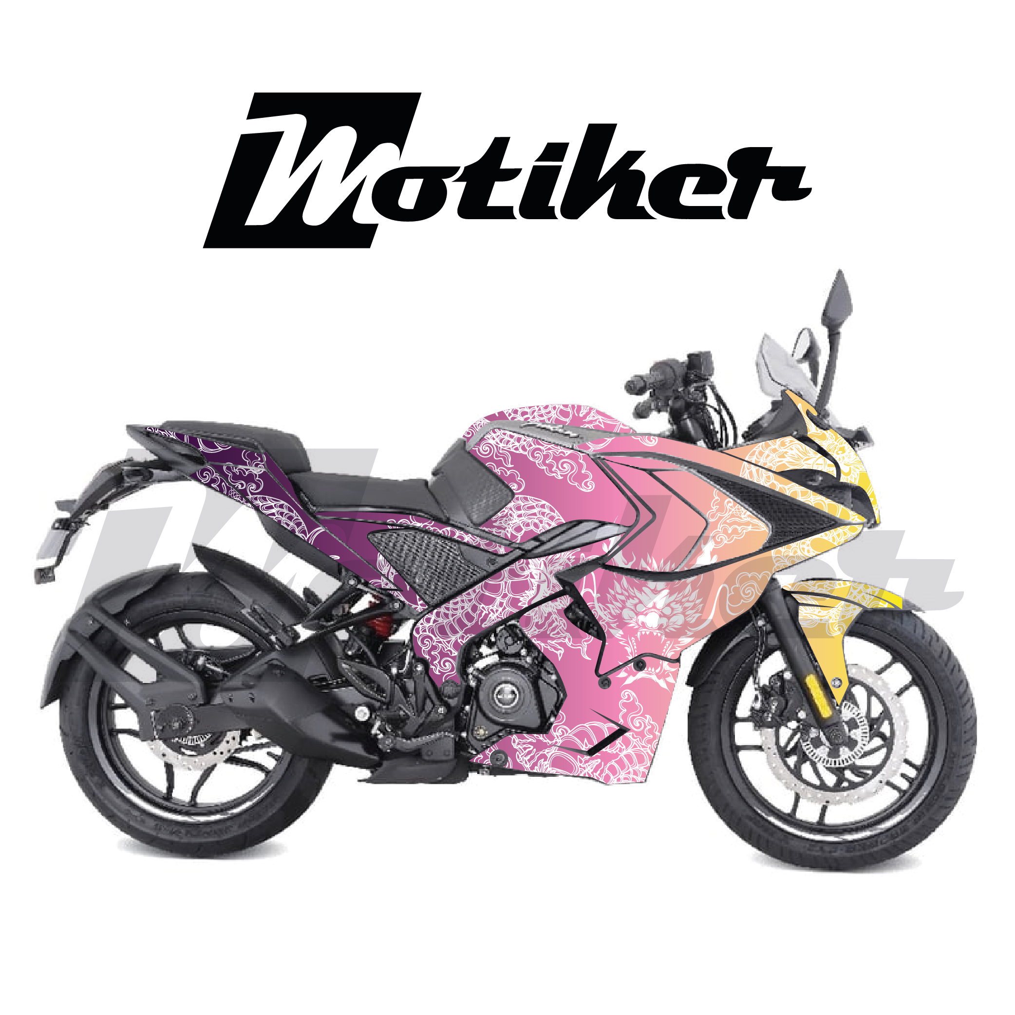 Bajaj Pulsar RS200 Oni Japan Mor Pembe Sarı Tasarımı Sticker Etiket Modeli