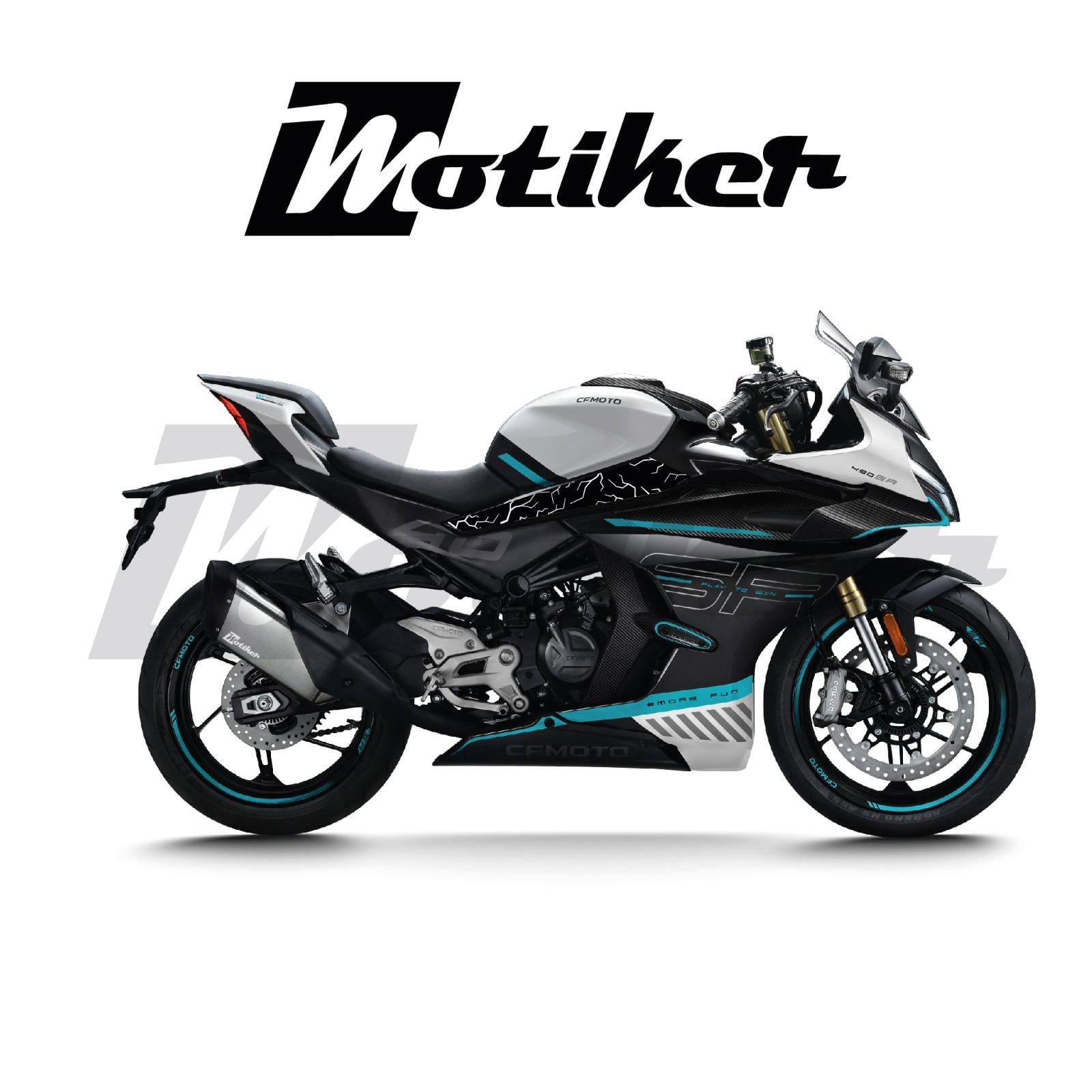 CFMOTO 450SR Orta Grenaj Beyaz Şimşek Tasarım Sticker Etiket Modeli 