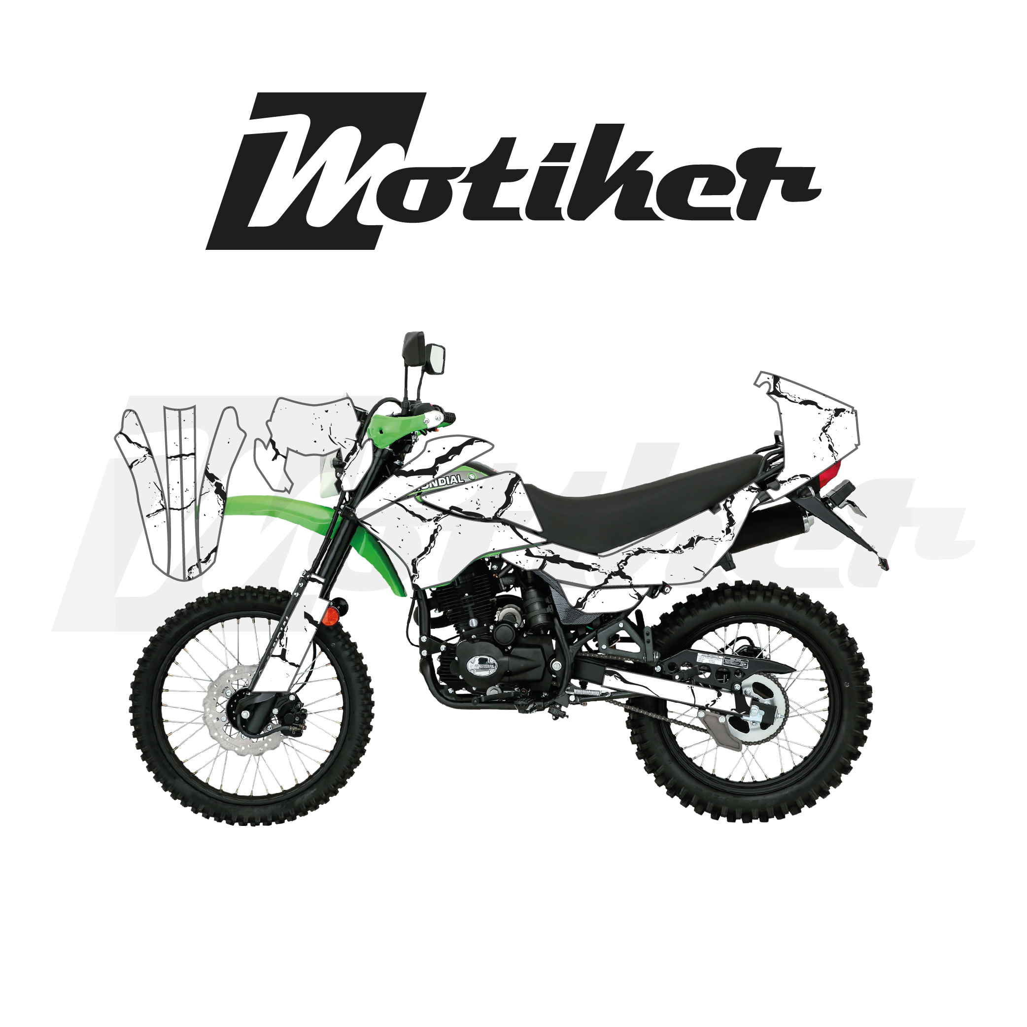 Mondial 2022-2026 Model X-Treme Max 200İ Beyaz Zemin Üstüne Siyah Şimşek Tasarımı Sticker Etiket Modeli