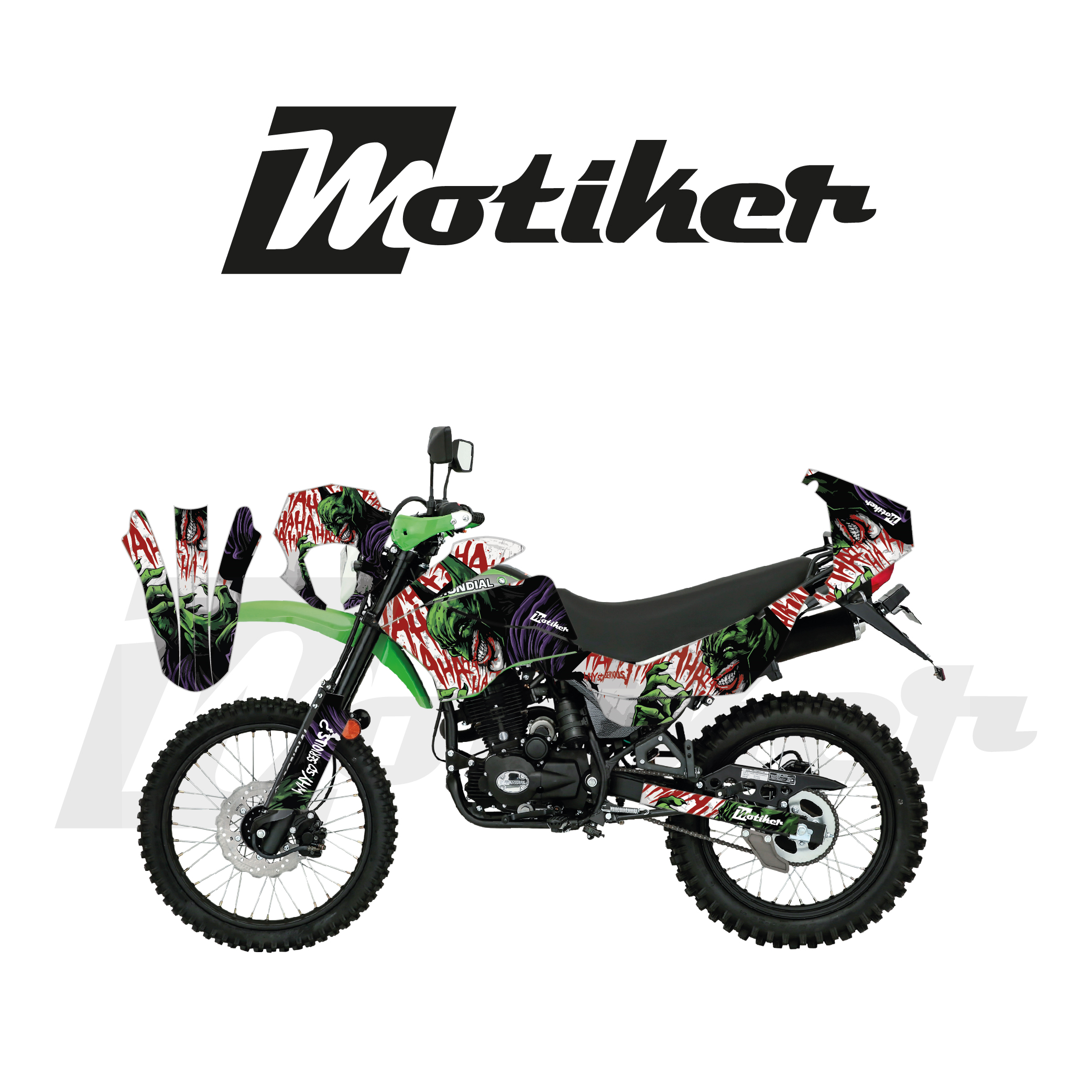 Mondial 2016-2022 Model X-Treme Max 200İ Joker Tasarımı Beyaz Zemin Üstü Yeşil Mor Sticker Etiket Modeli