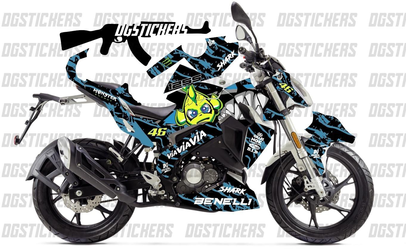 Benelli 125S Shark Mavi Siyah Tasarım Sticker Etiket Modeli