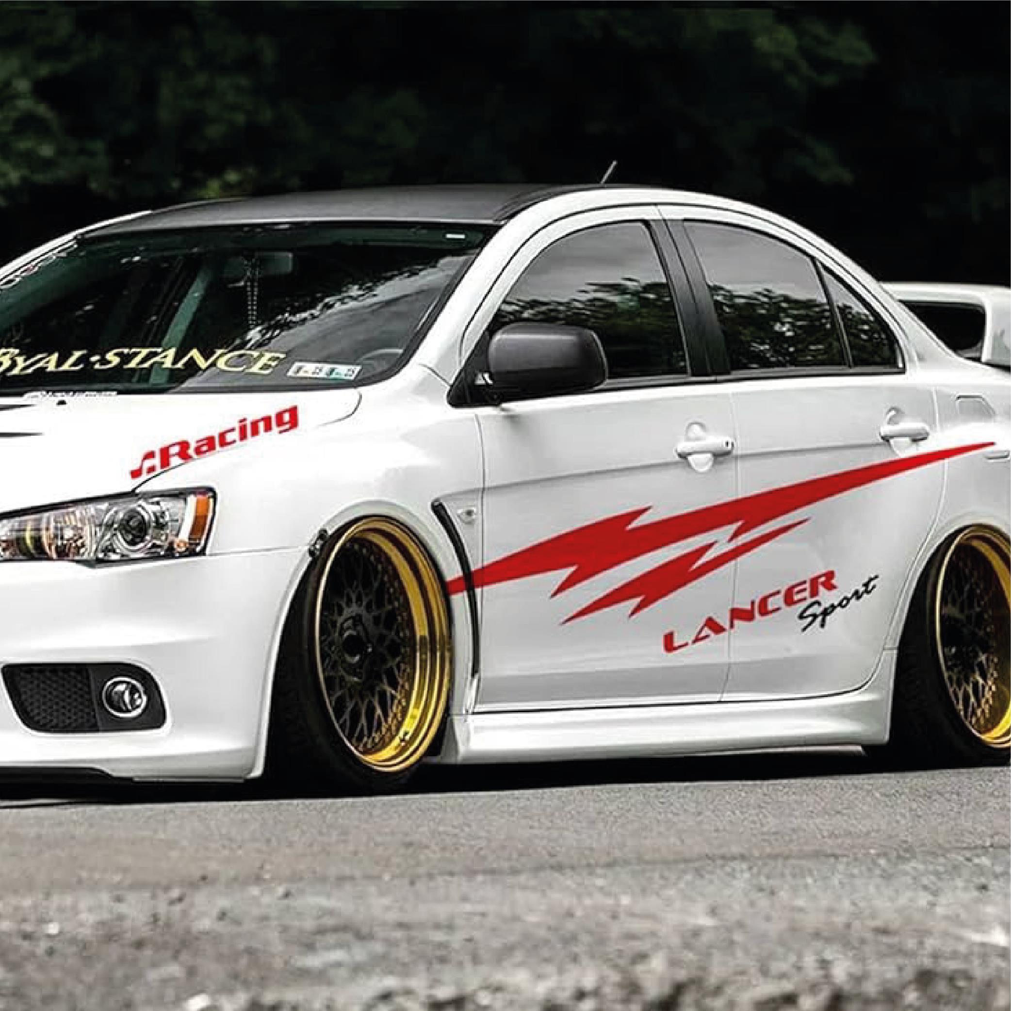 Mitsubishi Evo Kaput Ve Yan Kapı Yıldırım Lancer Sport Sticker Etiket Modeli