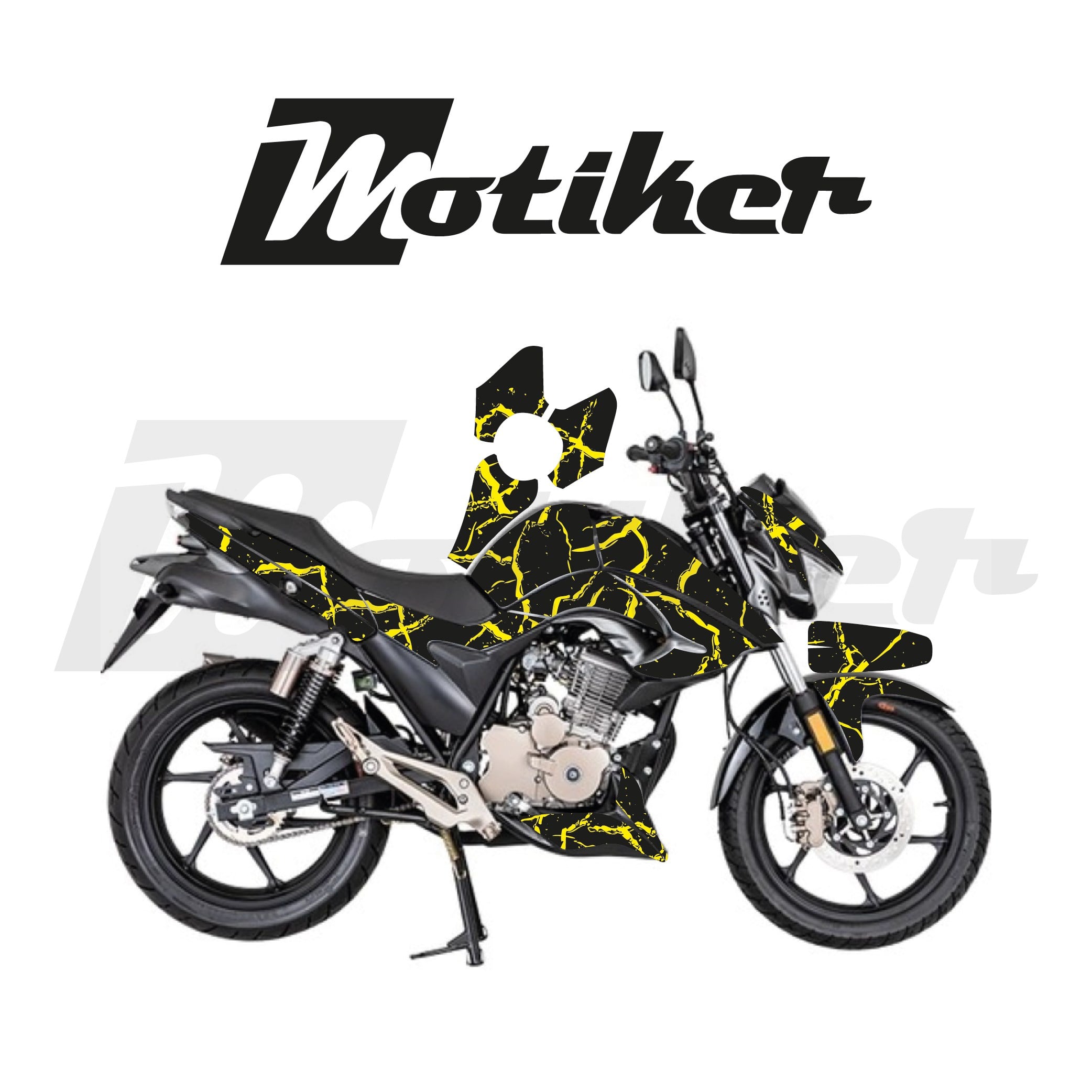 Mondial Drift L Sarı Şimşek Tasarımı Parçalı Kaplama Sticker Etiket Modeli