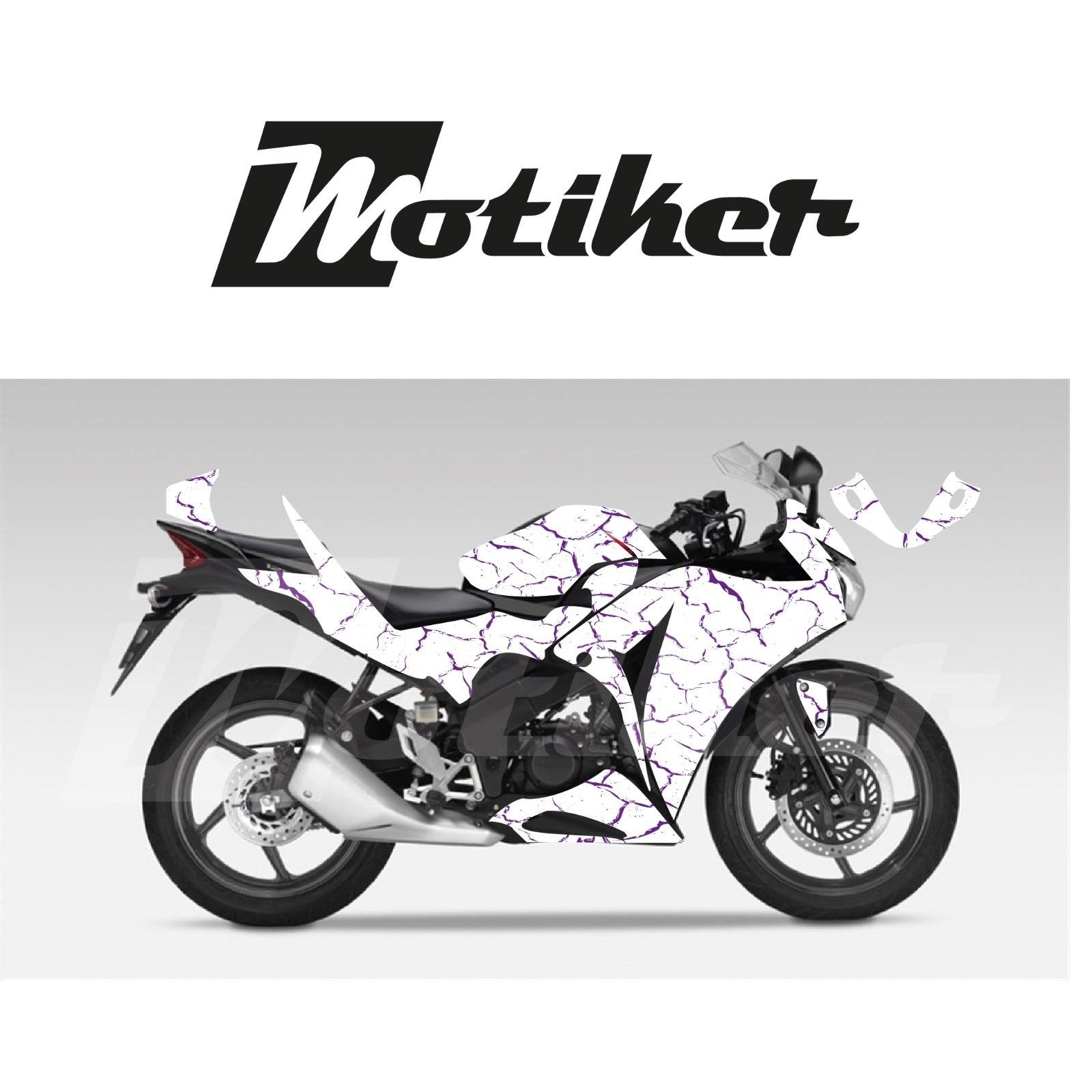 Honda CBR 125R Beyaz Zemin Üstüne Mor Şimşek Desen Tasarım Sticker Etiket Modeli