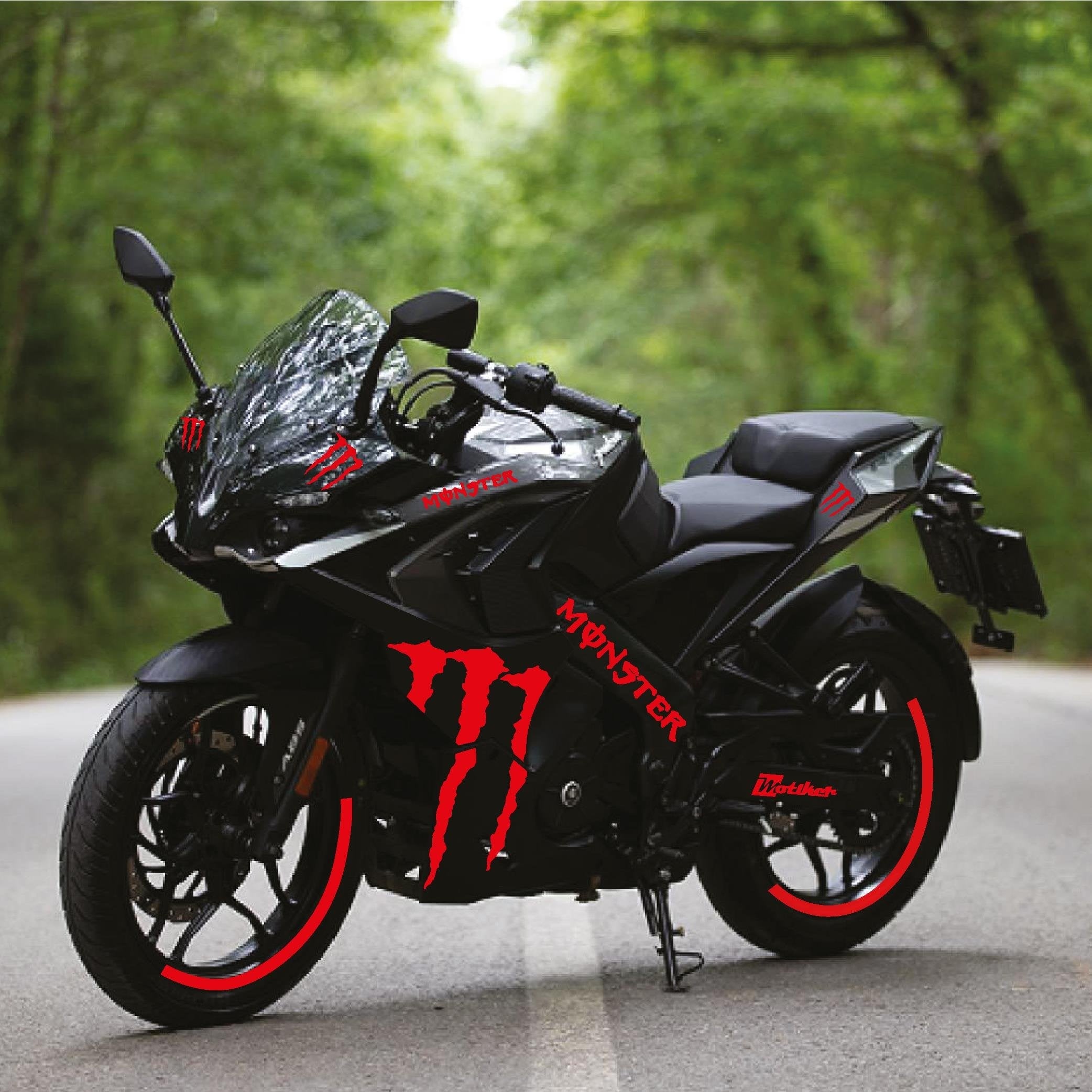 Bajaj RS200 Monster Tek Renk Motosiklet Sticker Etiket Takım Modeli