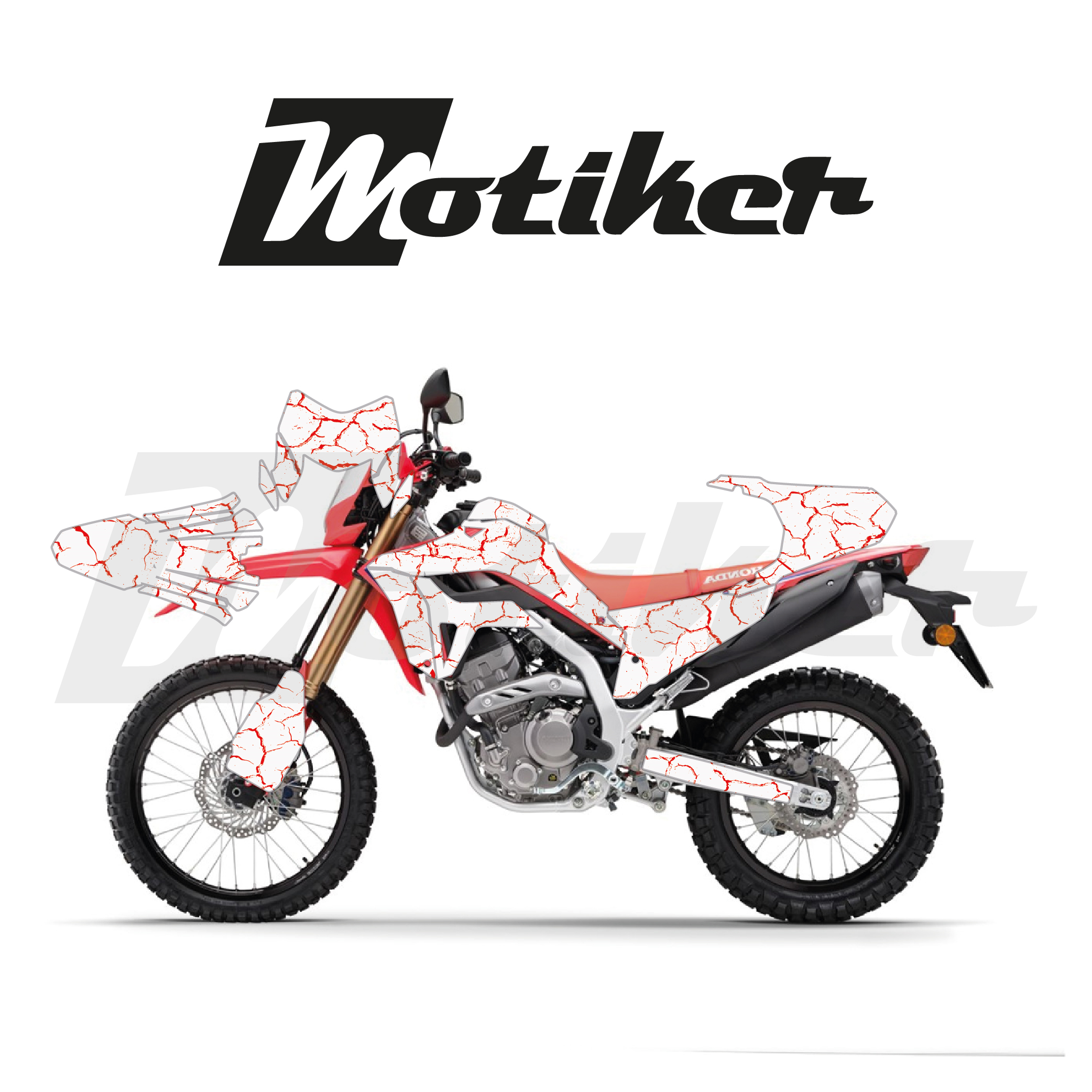 Honda CRF 250L 2021-2026 Model Şimşek Tasarım Beyaz Zemin Üstü Kırmızı Sticker Etiket Modeli 