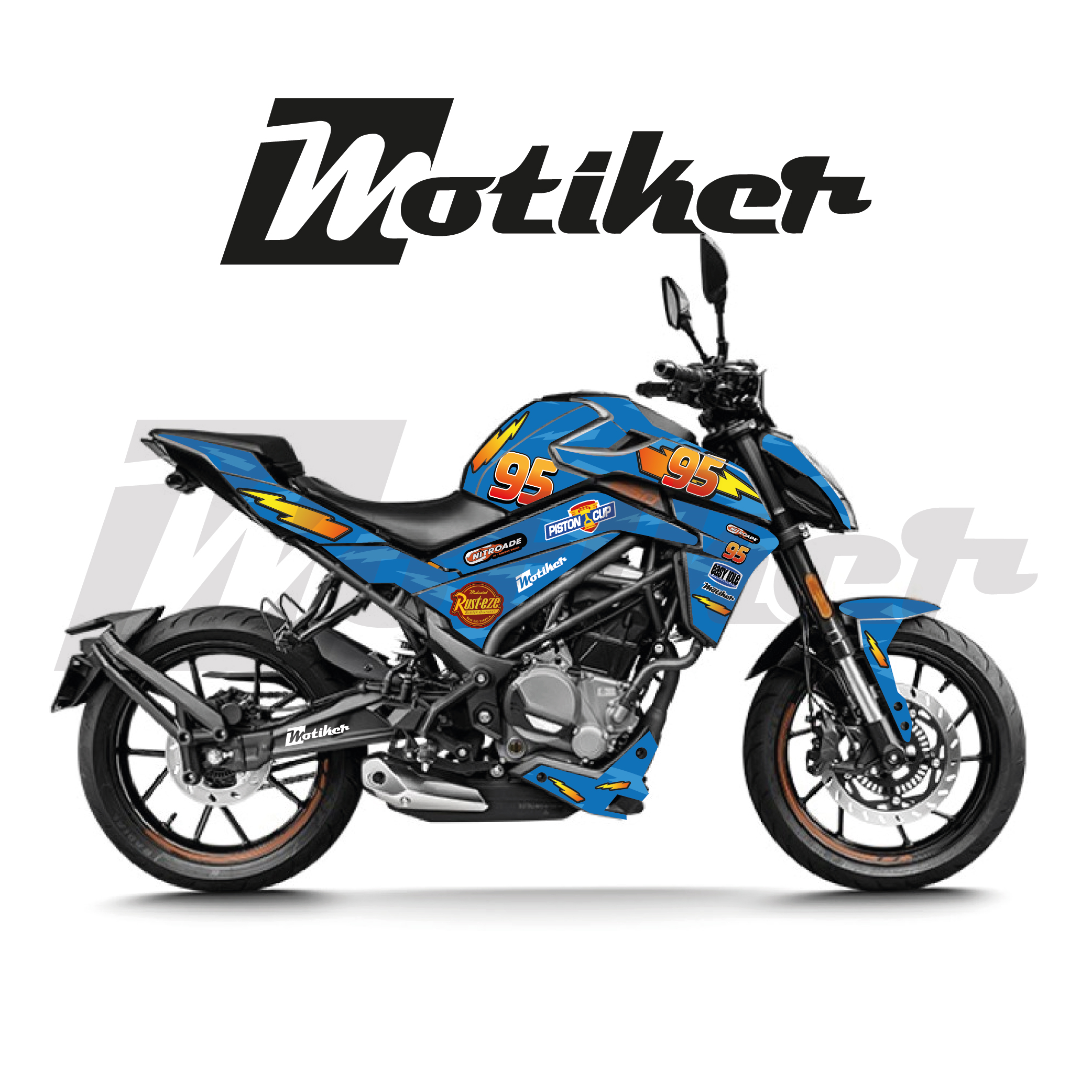 CF MOTO NK250 2023 - 2026 Model Şimşek McQueen Mavi Tasarımı Sticker Etiket Modeli