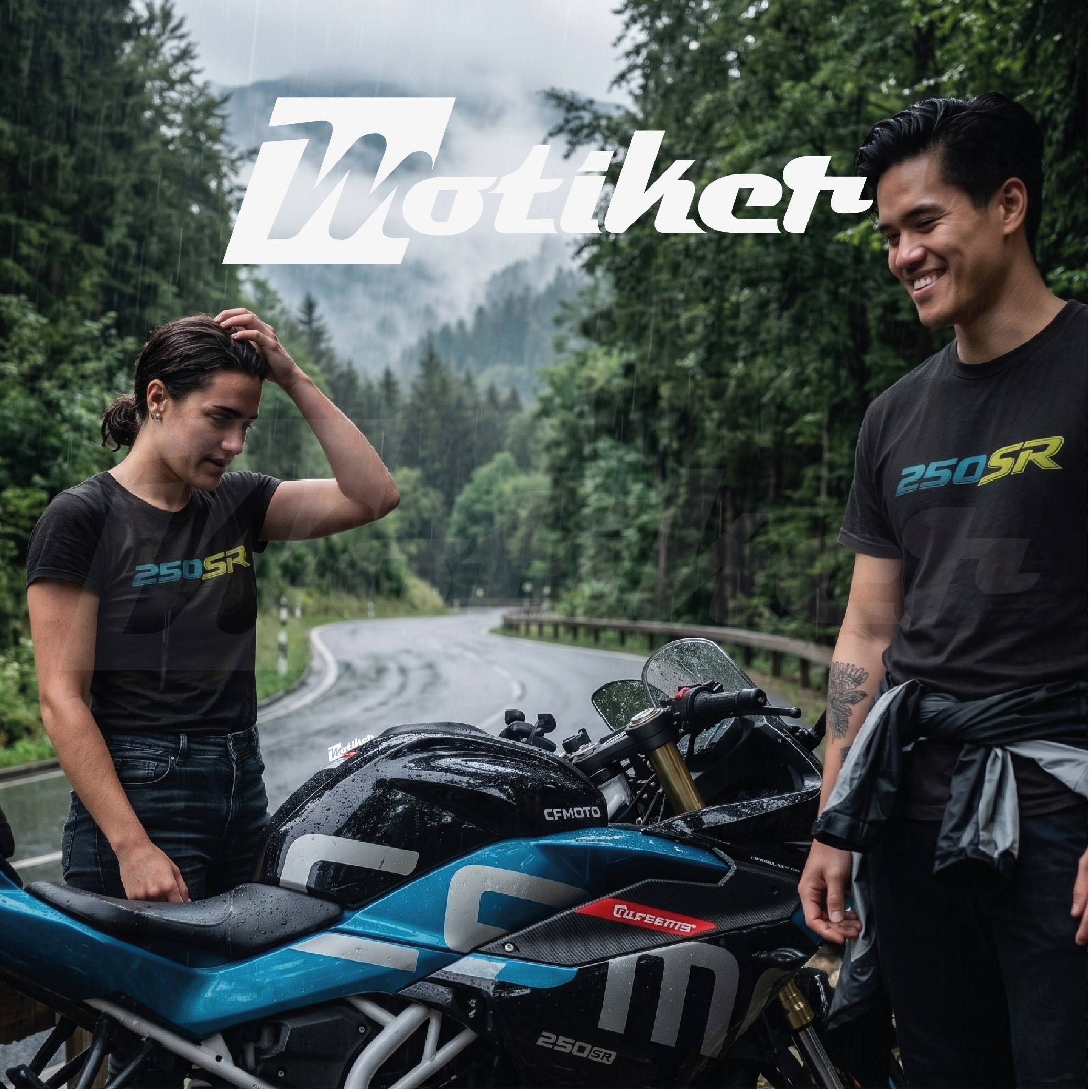 CF MOTO 250SR Turkuaz Sarı Logolu Tshirt Modeli