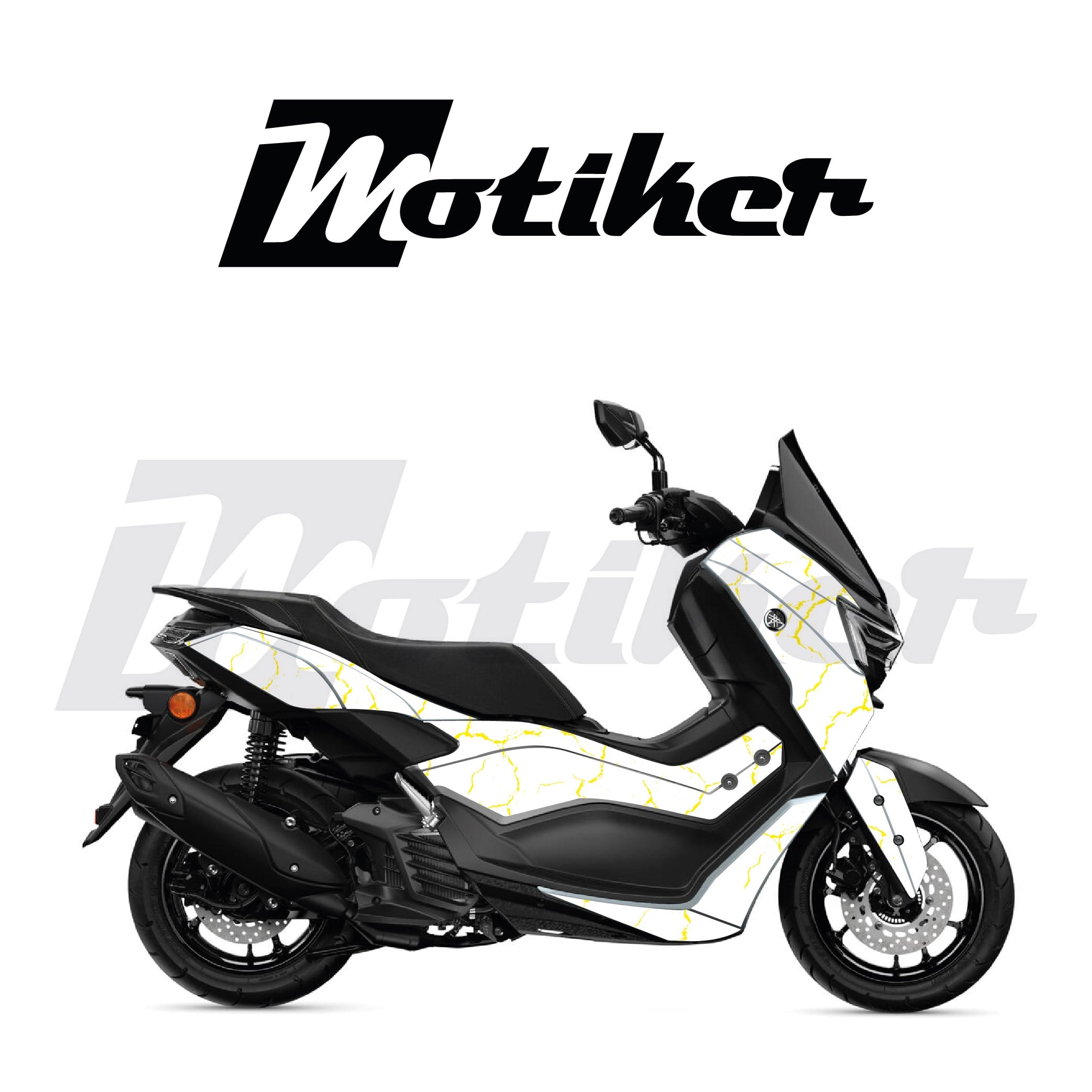 YAMAHA N-MAX Beyaz Zemin Şimşek Desen Parçalı Kaplama Sticker Etiket Modeli