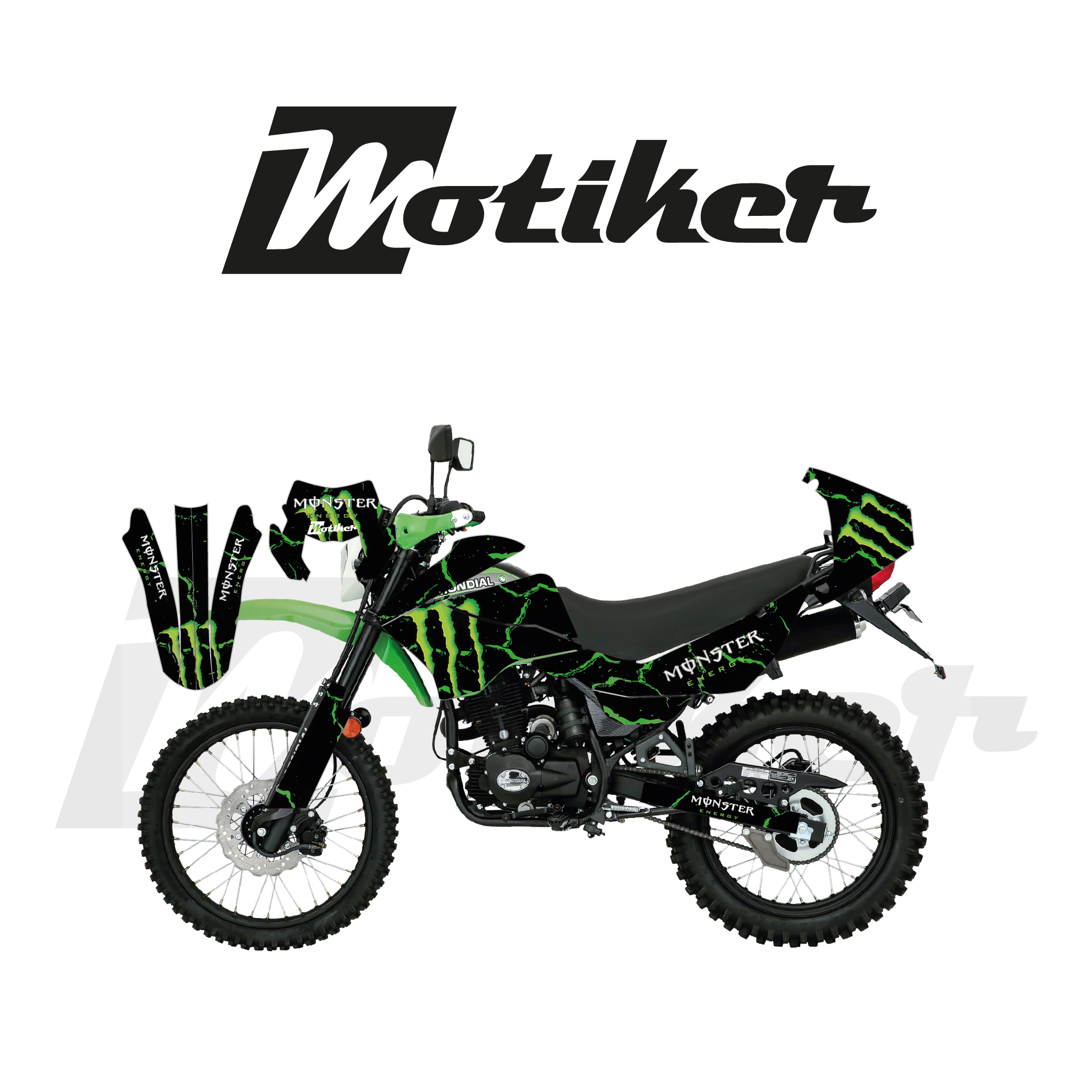 Mondial 2022-2026 Model X-Treme Max 200İ Monster Siyah Zemin Üstü Yeşil Tasarımı Sticker Etiket Modeli