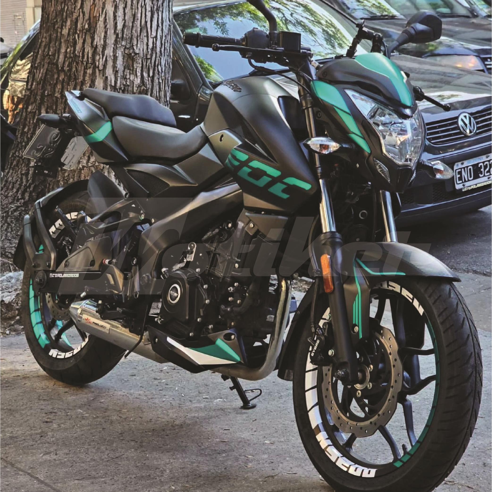 Ns 200 Ful Kaplama Mat Siyah  Üzeri Turkuaz Desen Sticker