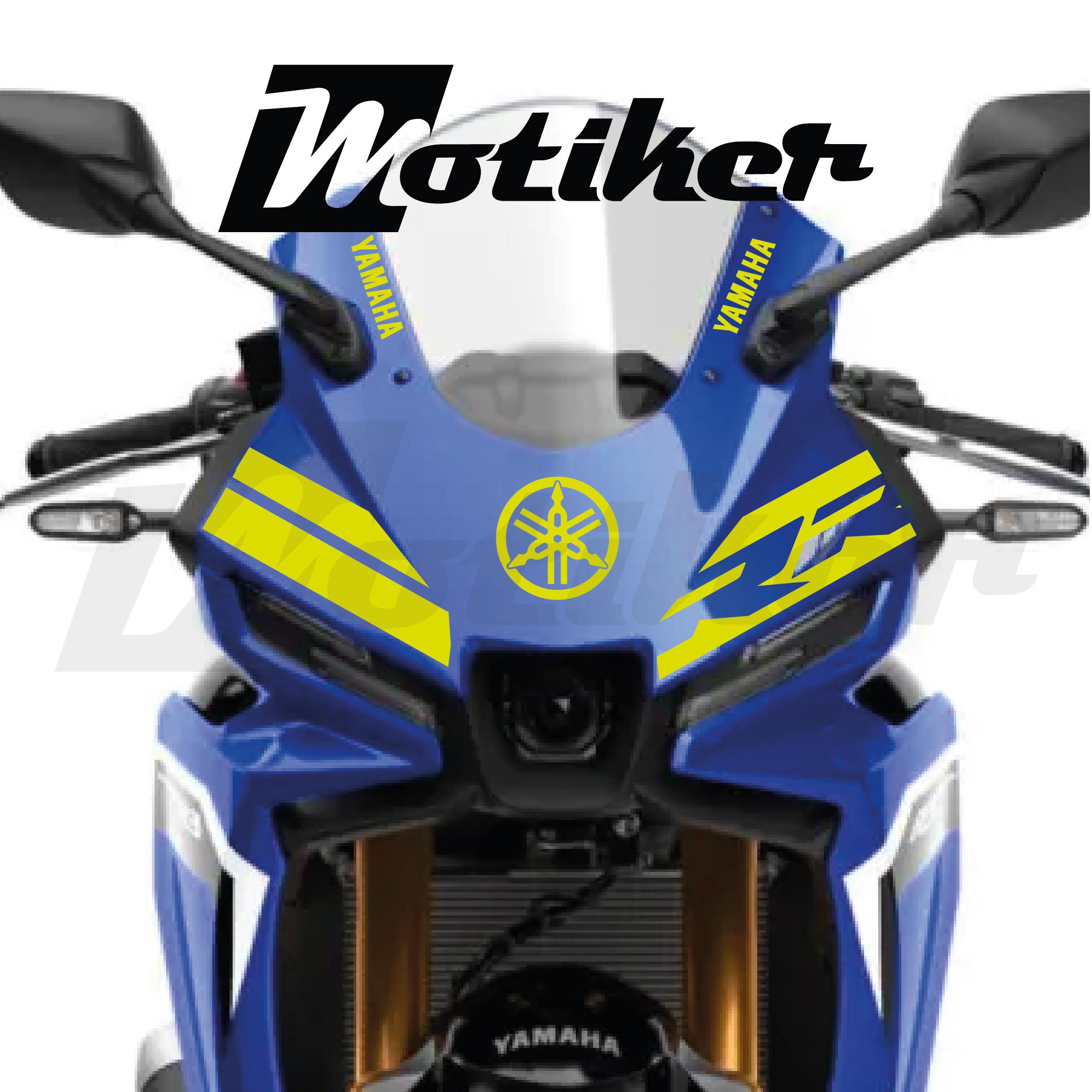 Yamaha YZF R25 Ön Kafa Sarı RR Ve Çift Çizgi Tasarım Sticker Etiket Modeli