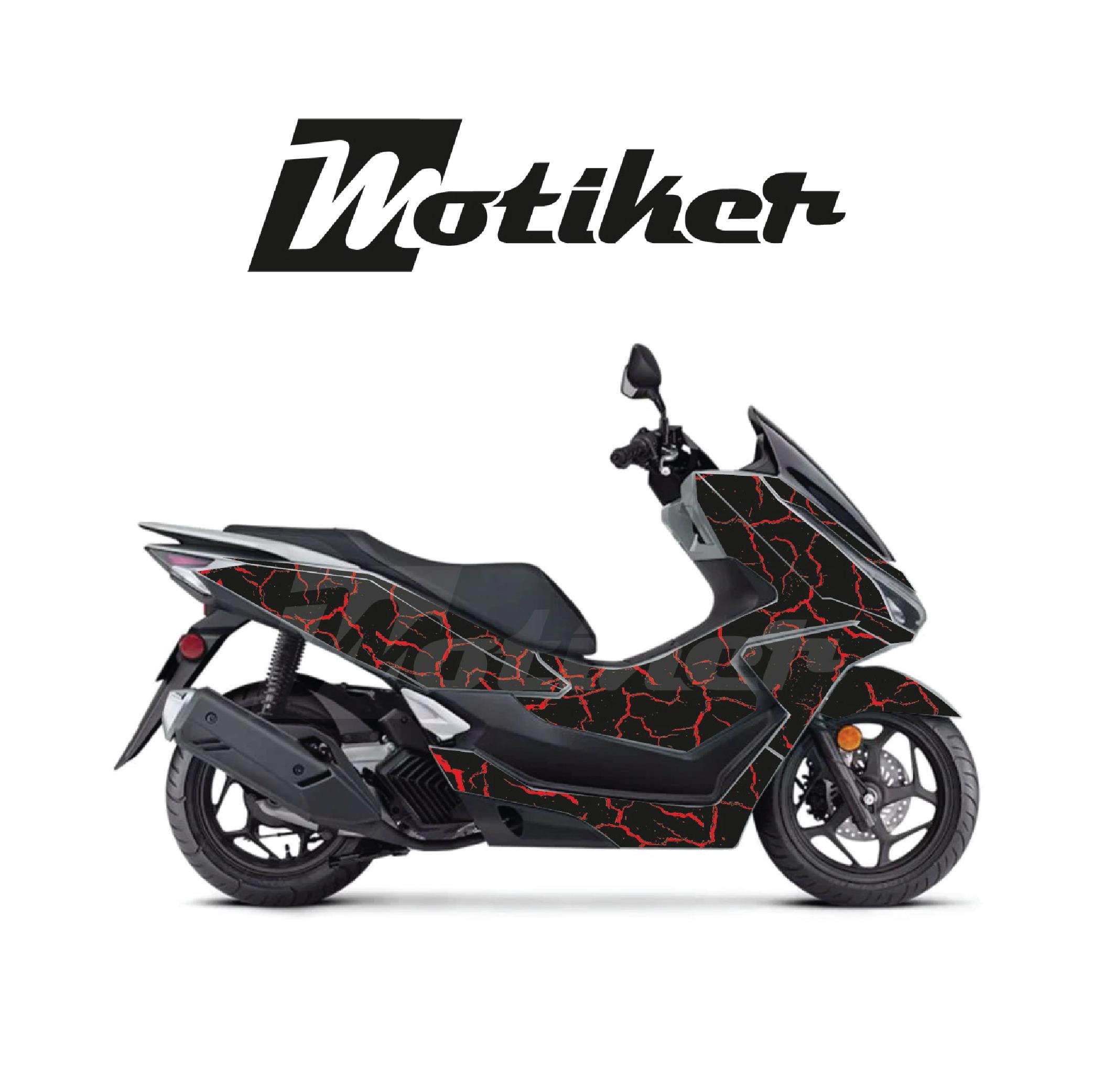 HONDA PCX Siyah Üzeri Kırmızı Şimşek Deseni Kaplama