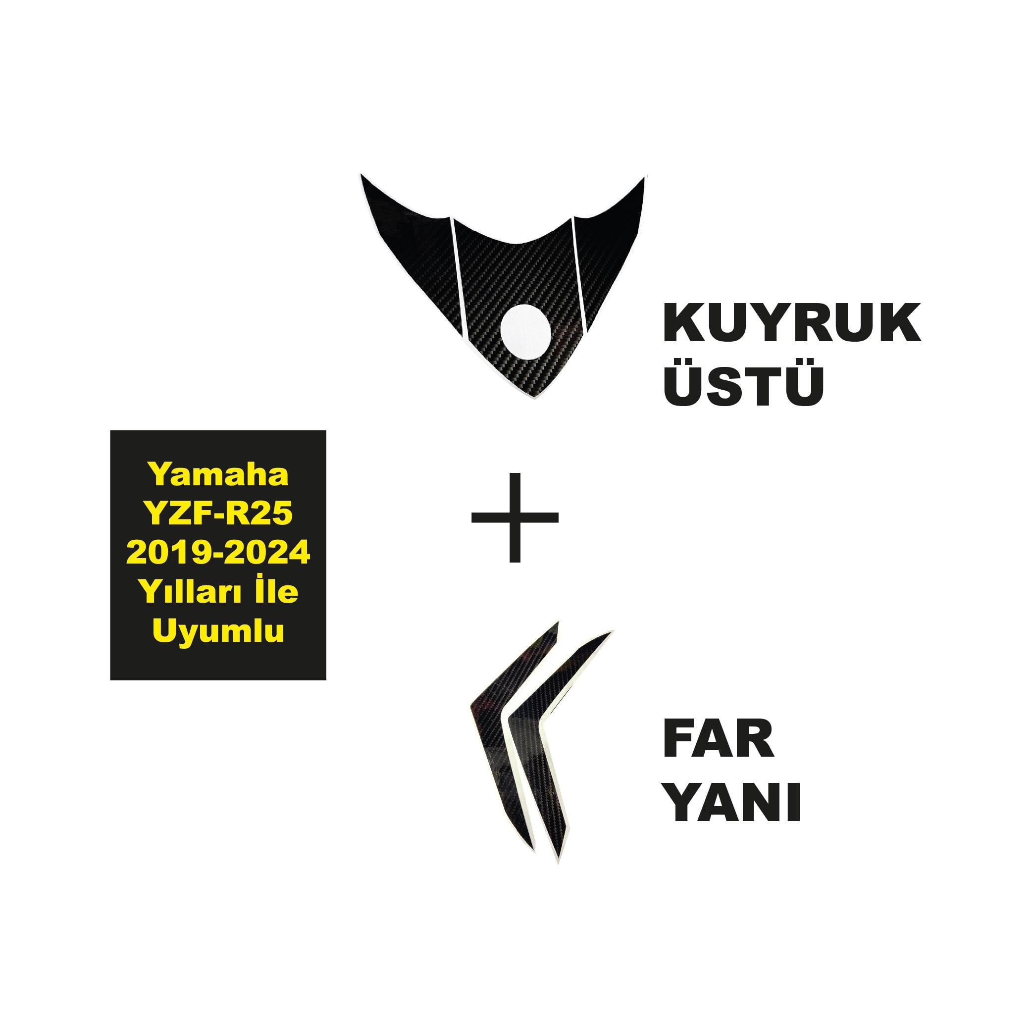 Yamaha YZF-R25 - R3 2019-2024 Far Yanı ve Arka Kuyruk Üstü Karbon  Sticker Etiket Modeli