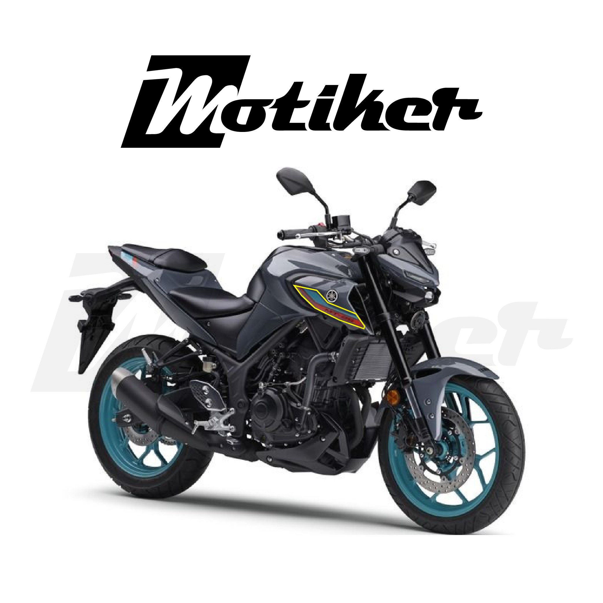 Yamaha MT-25 2025 Gri Motor Yan Grenaj Turkuaz Turuncu Sticker Sağ Yan