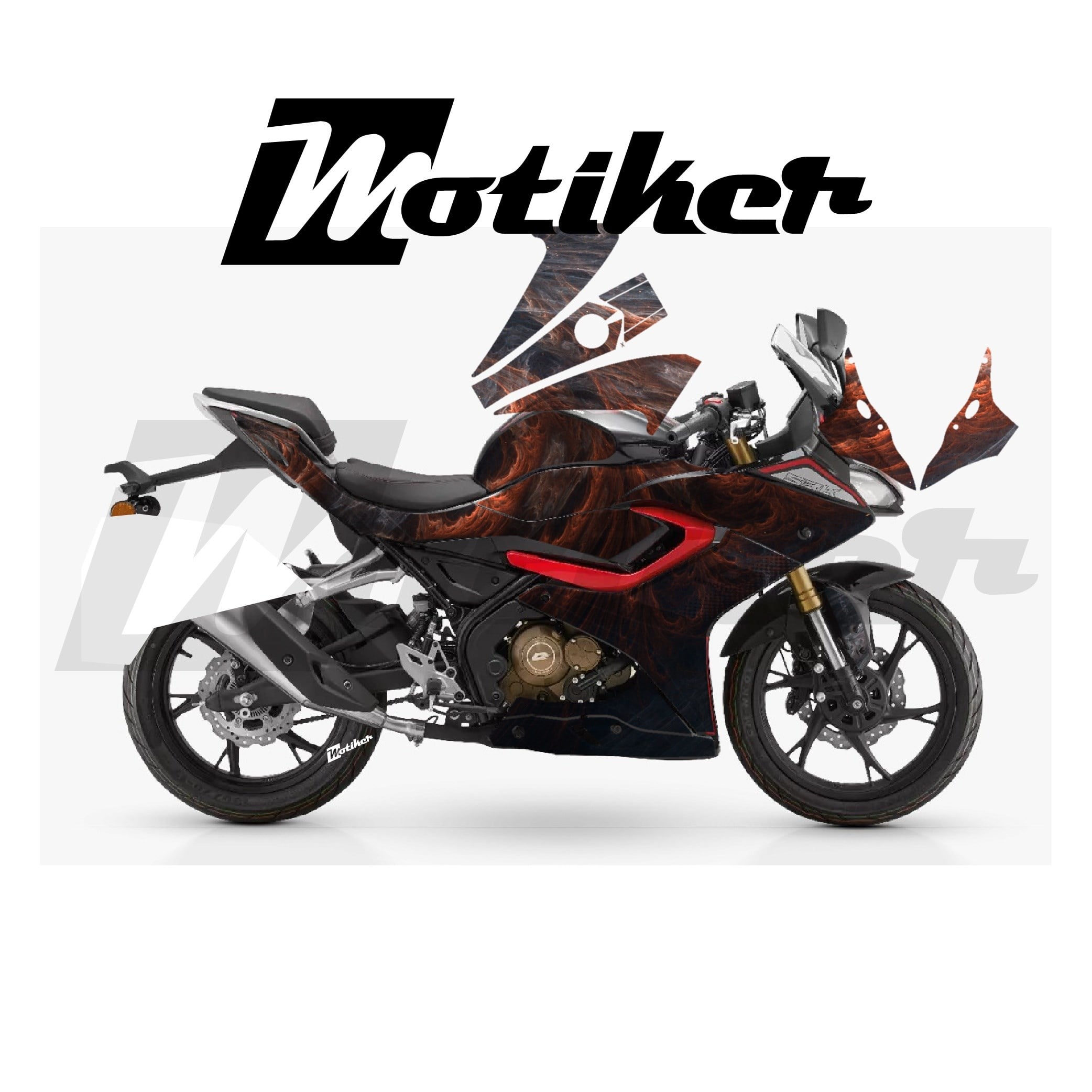 RKS SRK 125R Parçalı Kaplama Sticker Etiket Modeli Soyut Alev Desen 16 (MTK9377)