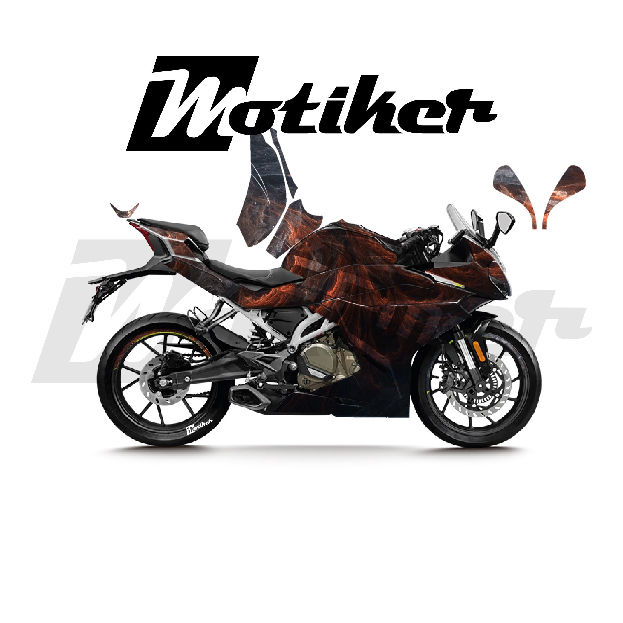 CFMOTO 250SR Parçalı Kaplama Sticker Etiket Modeli Soyut Alev Desen 16 (MTK9377)
