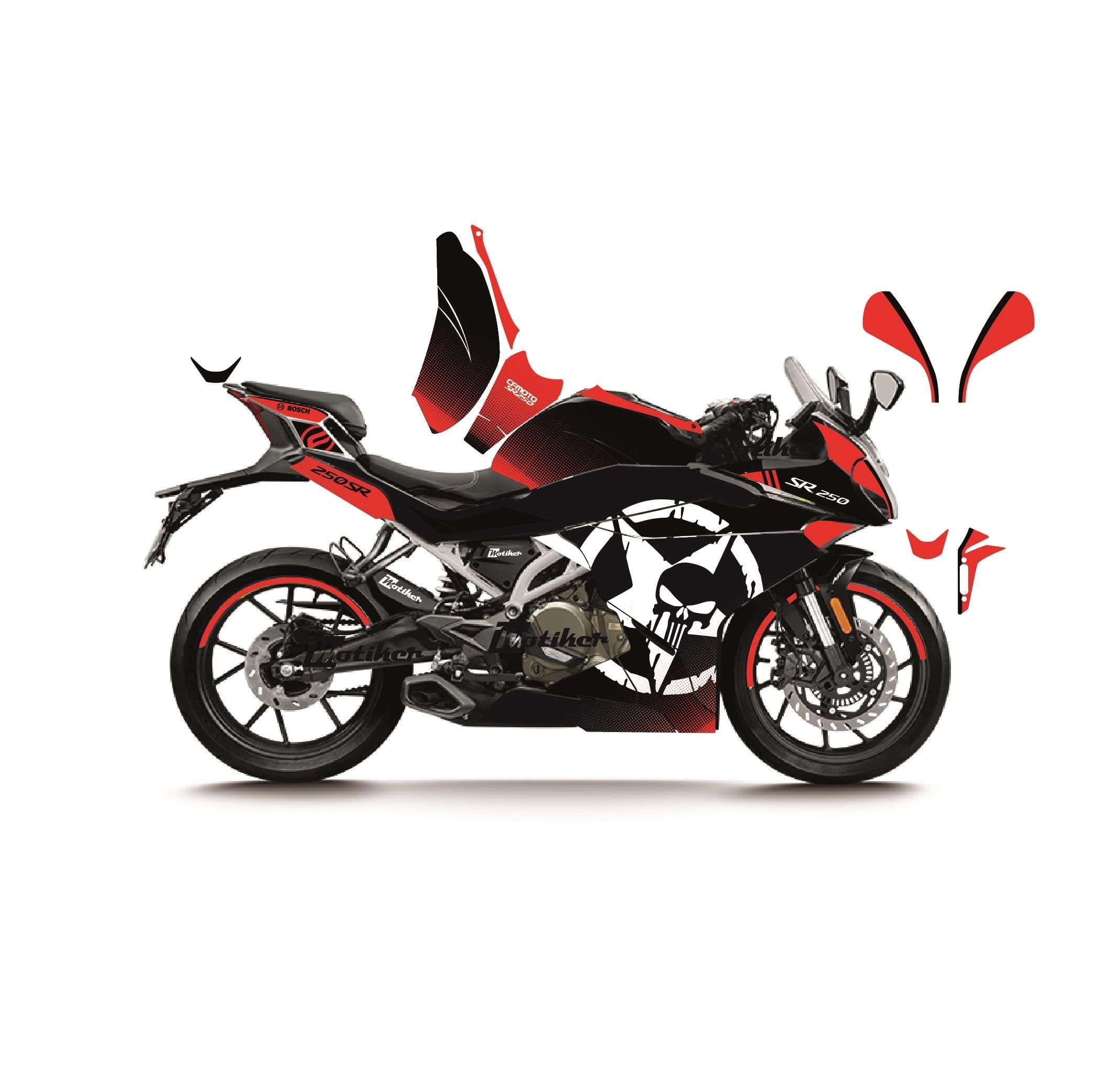 CFMOTO 250SR PUNISHER MODEL PARÇALI MOTOSIKLET KAPLAMA STICKER ETIKET MODELI 