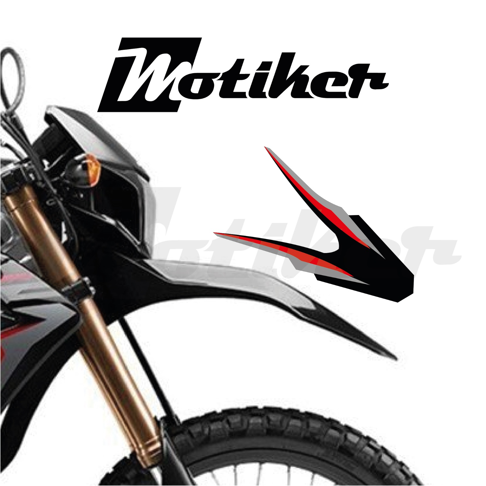 Honada CRF 250L  Ön çamurluk Üstü Orjinal Tasarım Siyah Gri Kırmızı Sticker Etiket Modeli