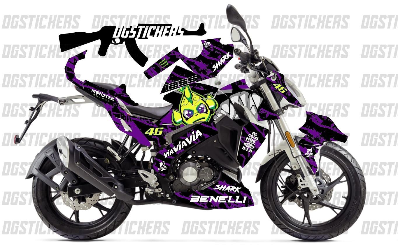 Benelli 125S Shark Mor Siyah Tasarım Sticker Etiket Modeli