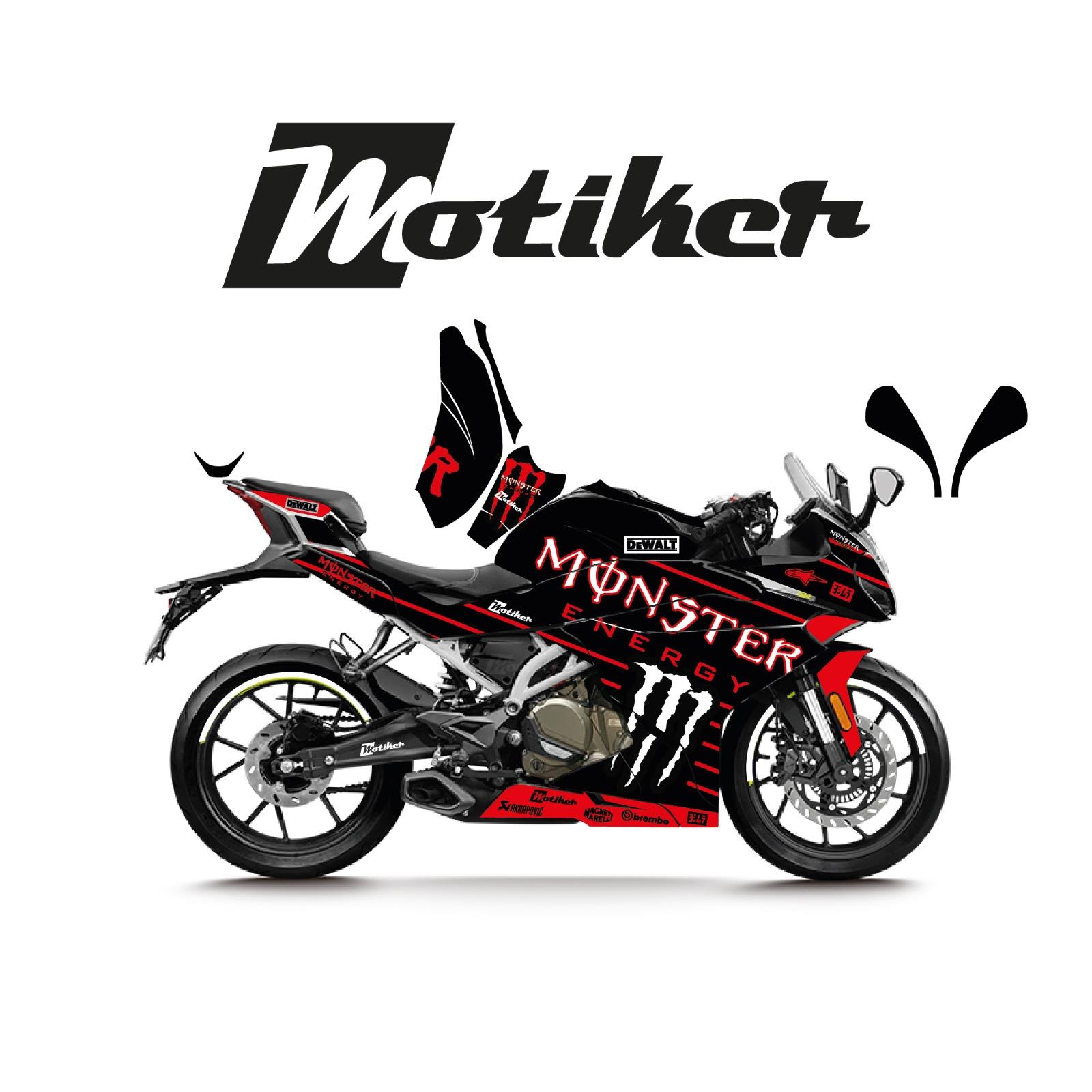 CFMOTO 250SR Monster Siyah Kırmızı Çizgi  Tasarım Sticker Etiket Modeli
