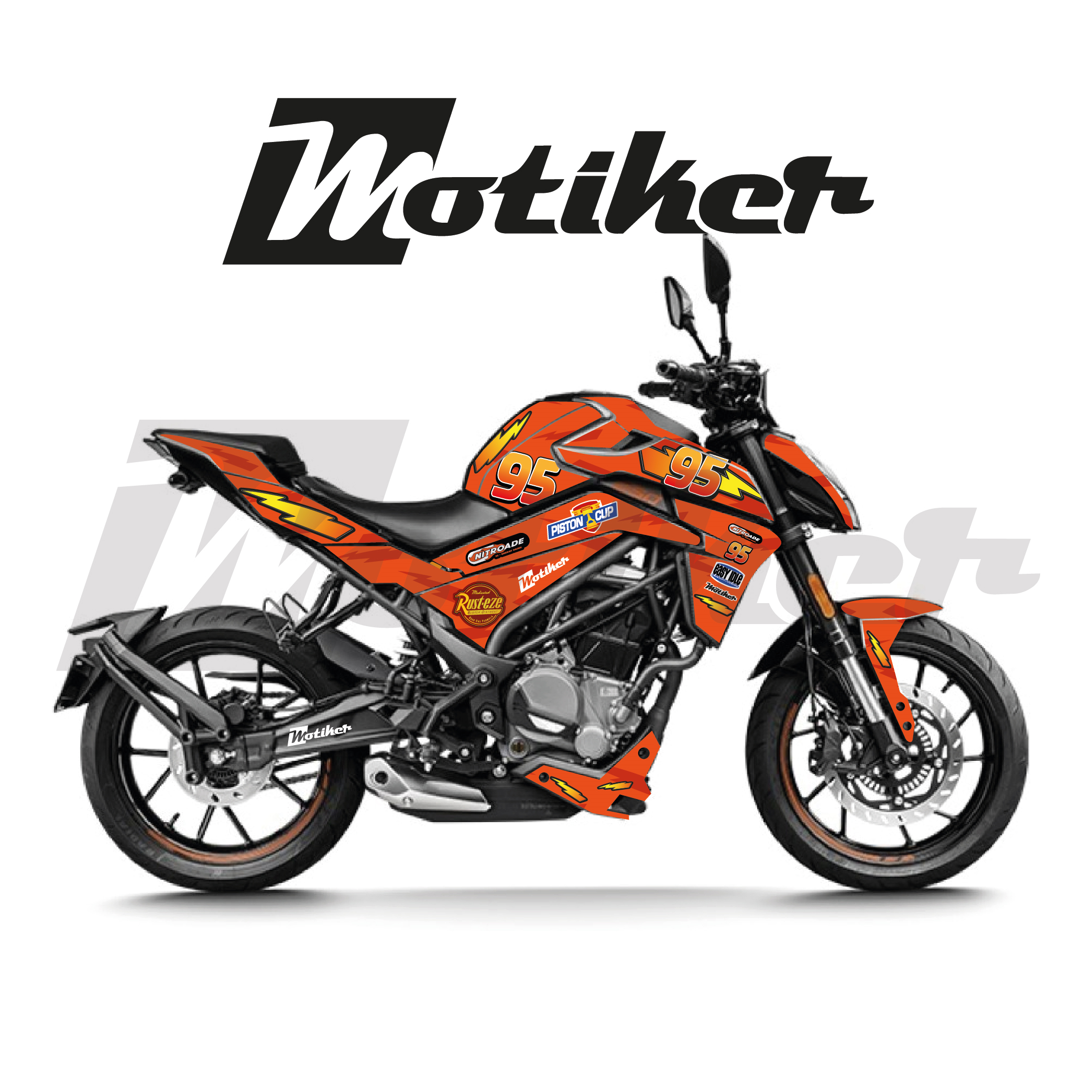 CF MOTO NK250 2023 - 2026 Model Şimşek McQueen Turuncu Tasarımı Sticker Etiket Modeli