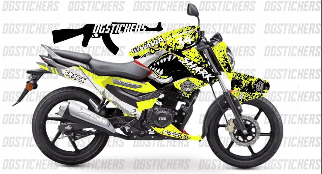 TVS Raider 125 Shark Sarı Tasarım Sticker Etiket Modeli