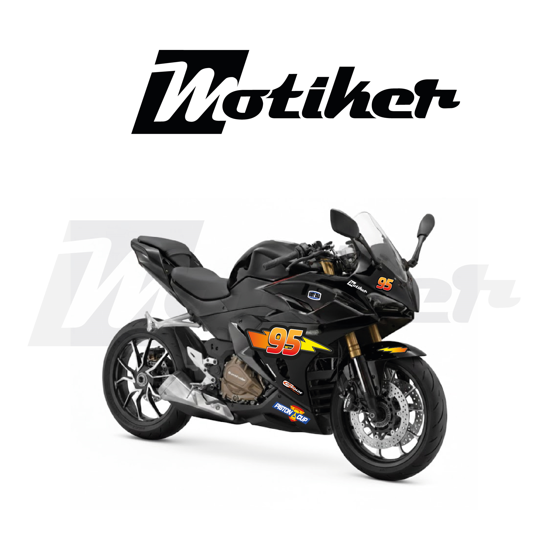 RKS QJ Motor 450RA Şimşek Mcqueen Yan Grenaj Sağ Sol Tasarım Sticker Seti Etiket Modeli