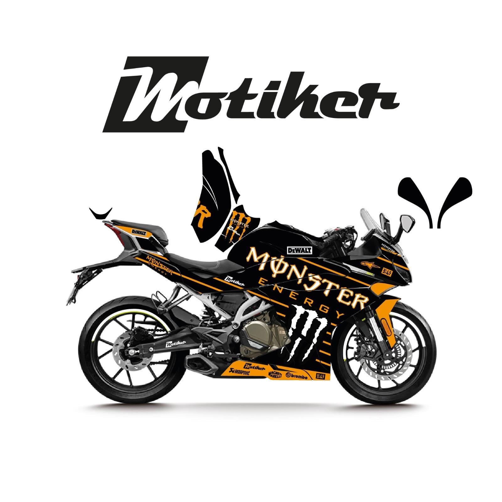 CFMOTO 250SR Monster Siyah Turuncu Çizgi  Tasarım Sticker Etiket Modeli