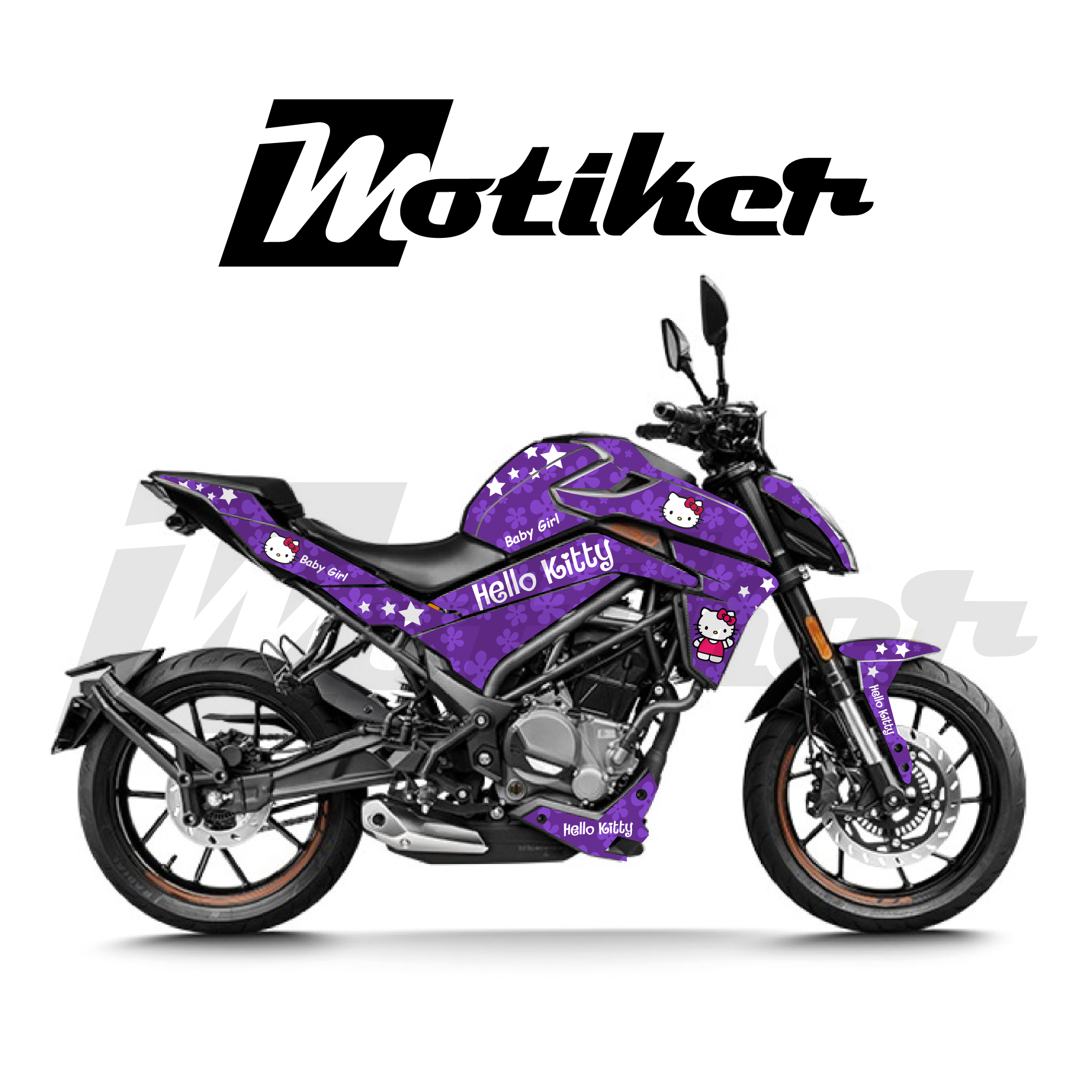 CF MOTO 250NK Hello Kitty Mor Beyaz Tasarımı Sticker Etiket Modeli