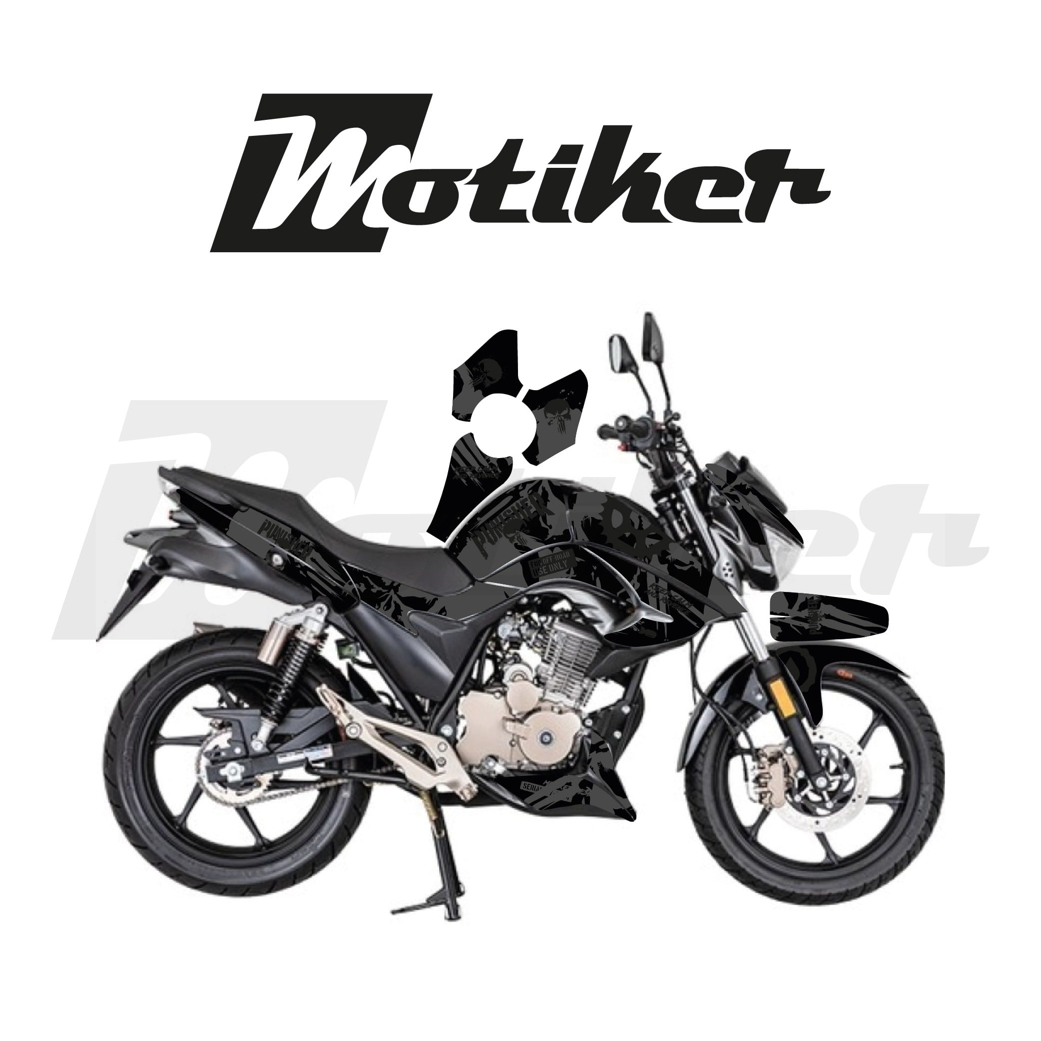 Mondial Drift L Punisher Siyah Tasarımı Parçalı Kaplama Sticker Etiket Modeli