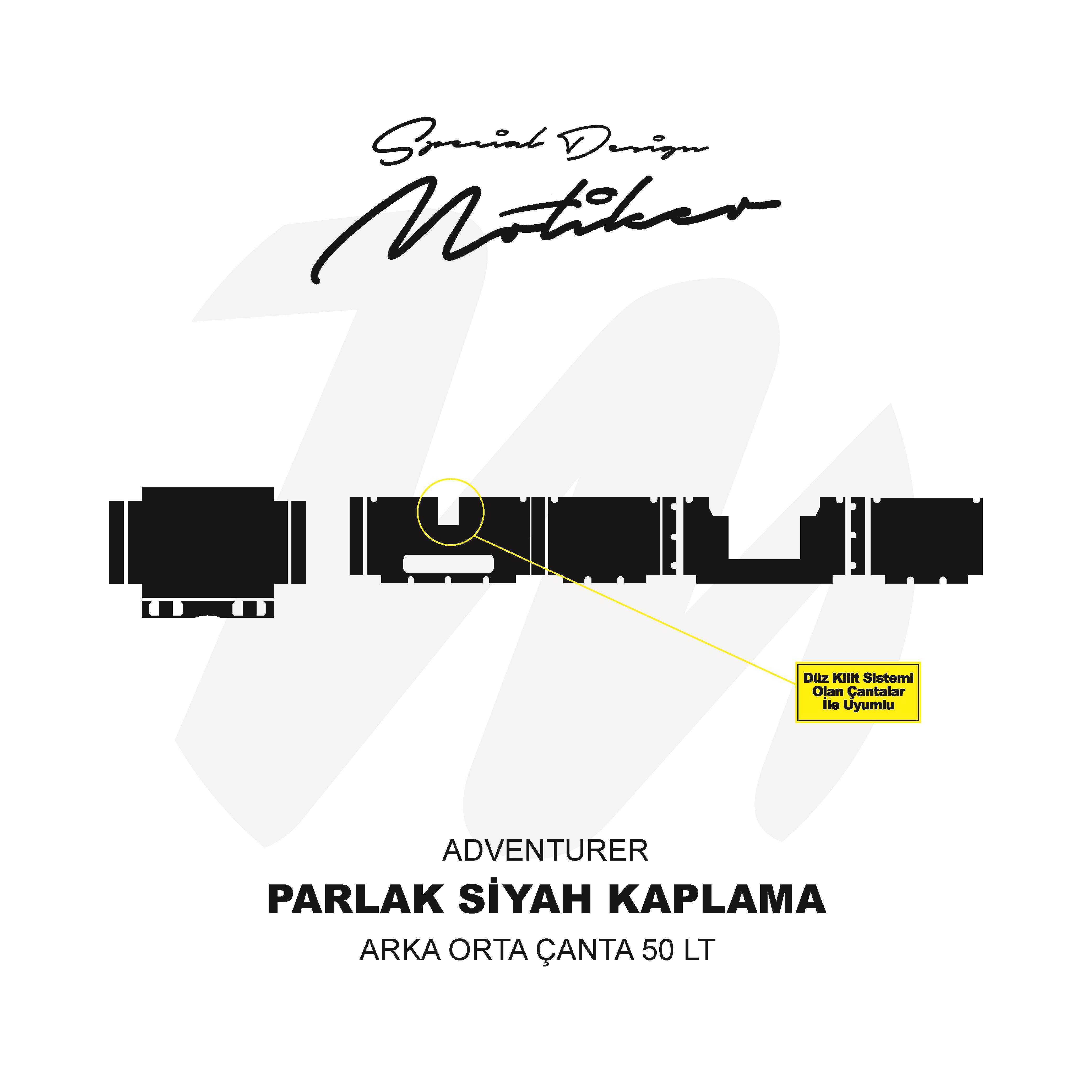 ADVENTURERAdventurer Arka Orta Çanta 50LT Parlak Siyah Kaplama Sticker Etiket Modeli