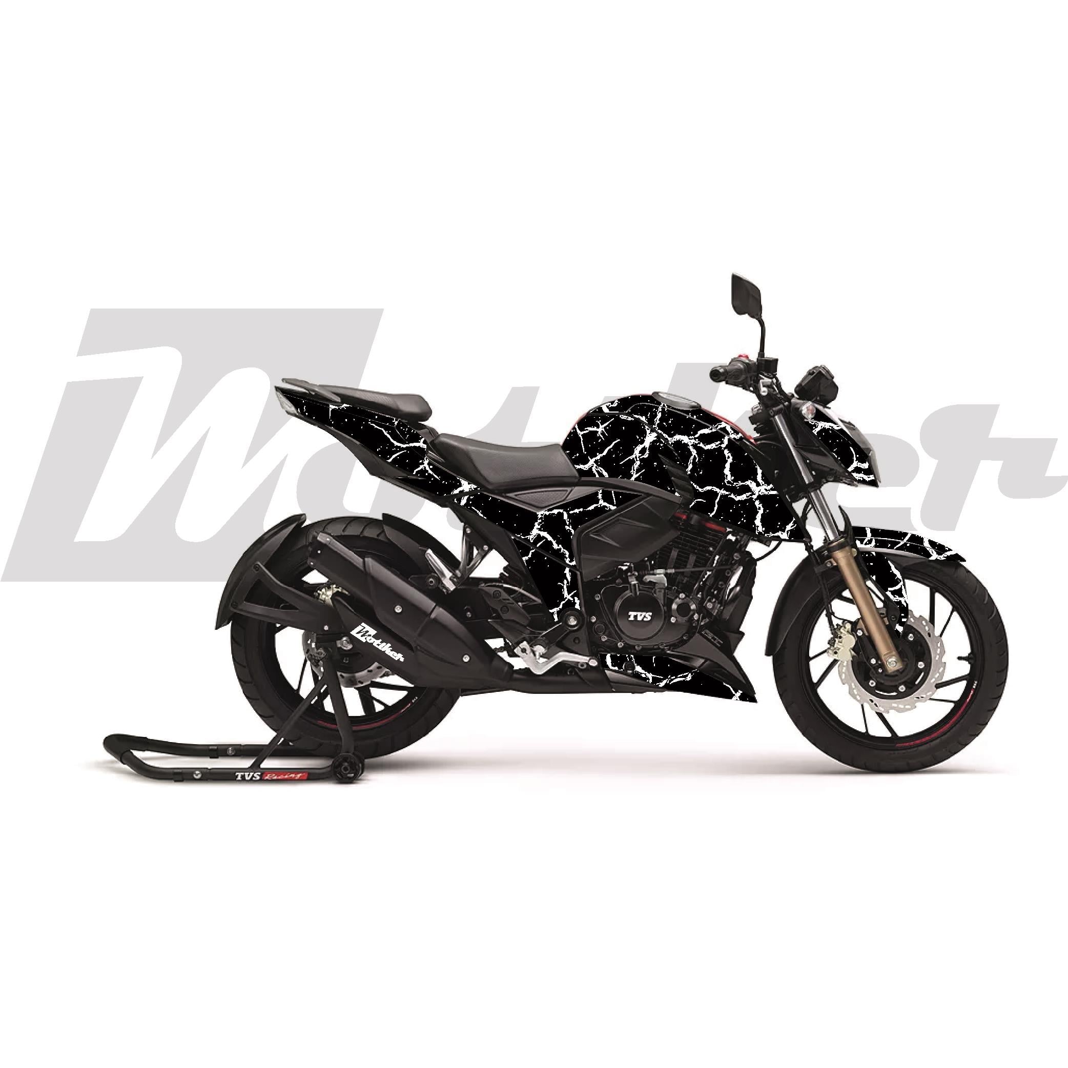 Diğer APACHE RTR 200 Kaplama Sticker Etiket Modeli Şimşek Desen Beyaz Siyah
