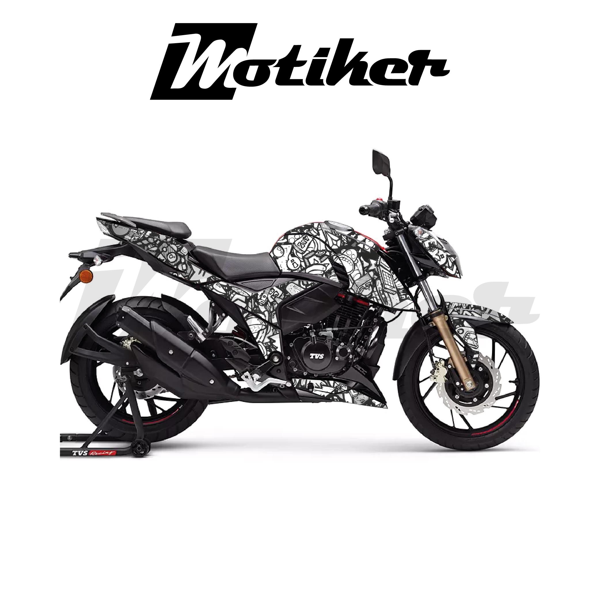 TVSAPACHE RTR 200 Kaplama Sticker Etiket Modeli Motif Desen Beyaz Siyah