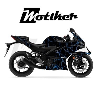 Yamaha YZF-R25 2025 Model Motosiklet Kaplama Sticker Etiket Parçalı Model Mavi Şimşek 